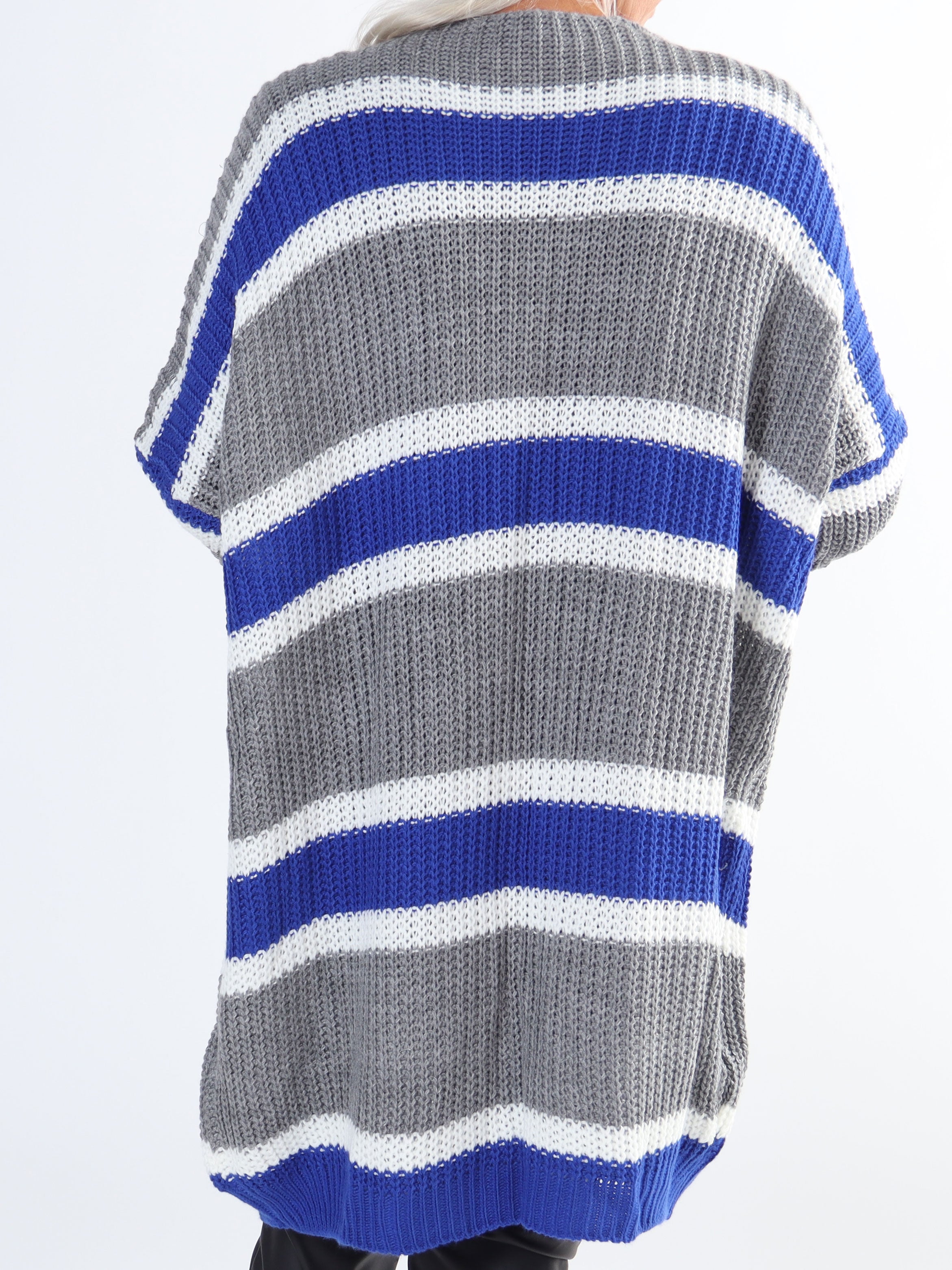 Kata - Flerfarvet stribet plus size strikcardigan