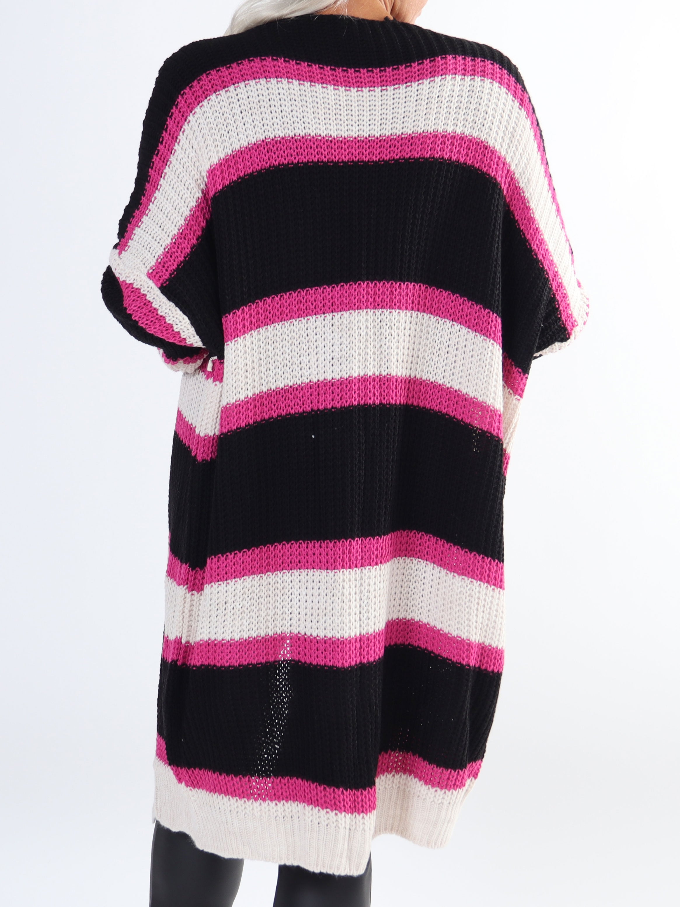 Kata - Flerfarvet stribet plus size strikcardigan