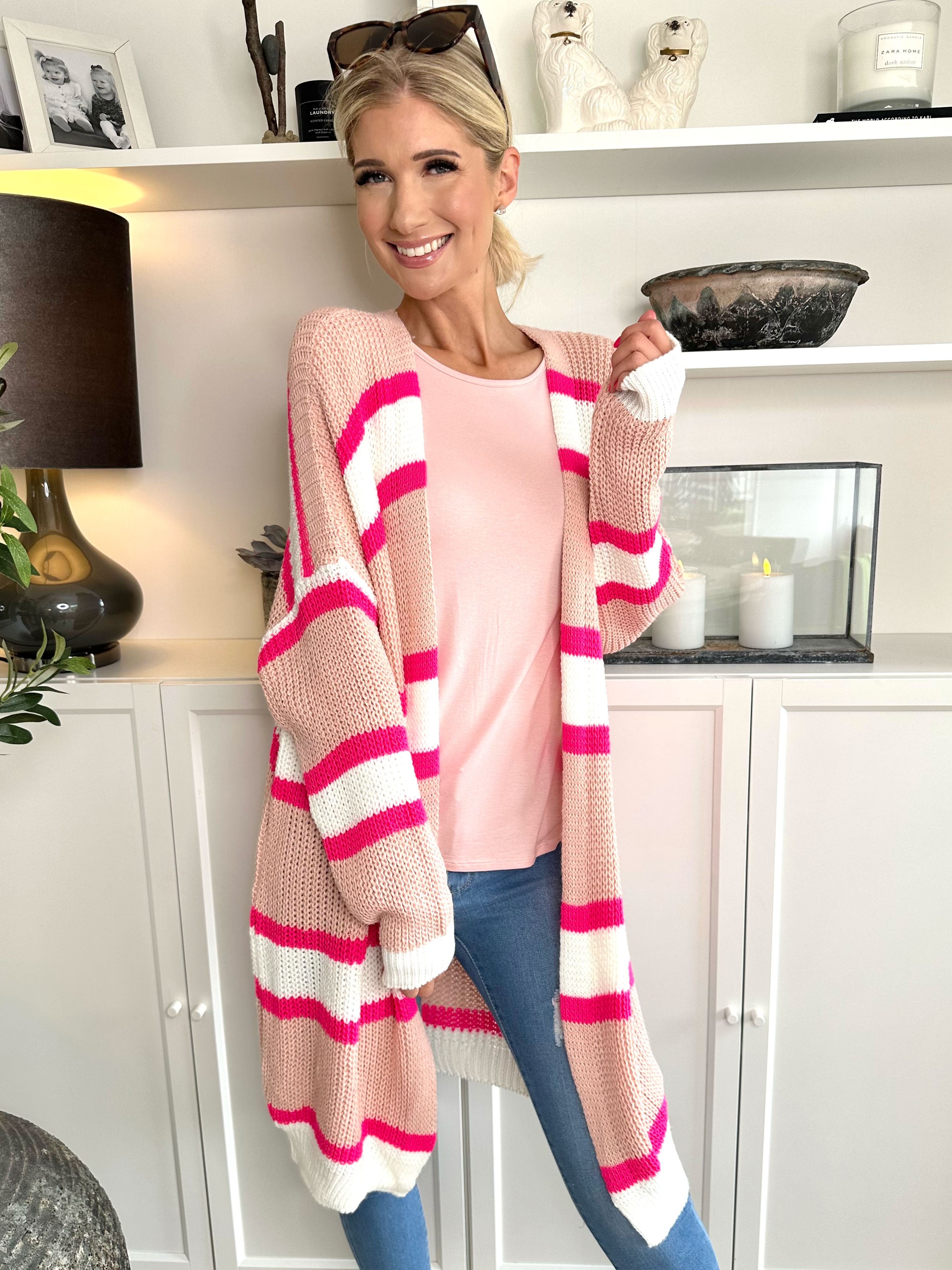 Kata - Flerfarvet stribet strikcardigan