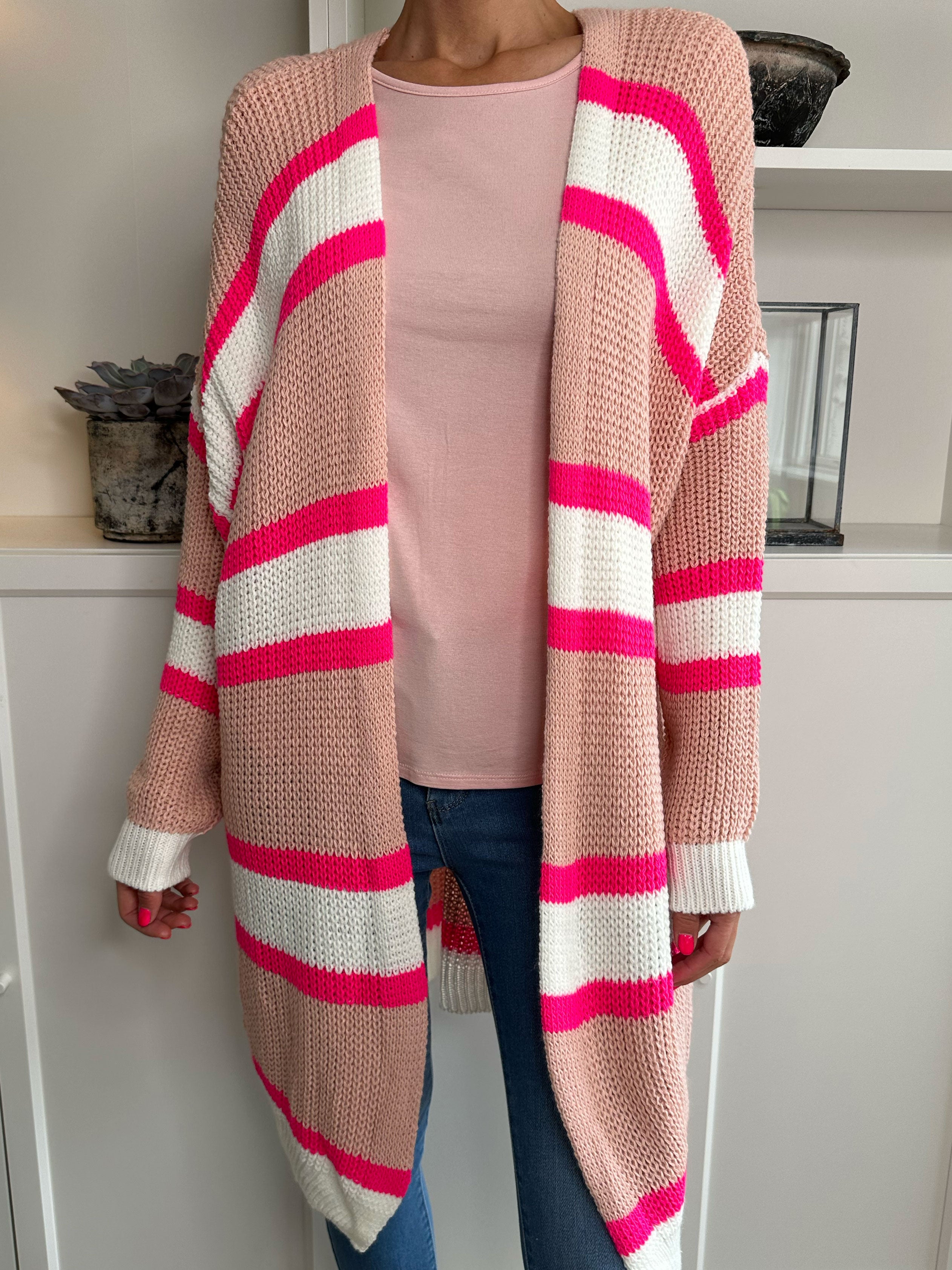 Kata - Flerfarvet stribet strikcardigan