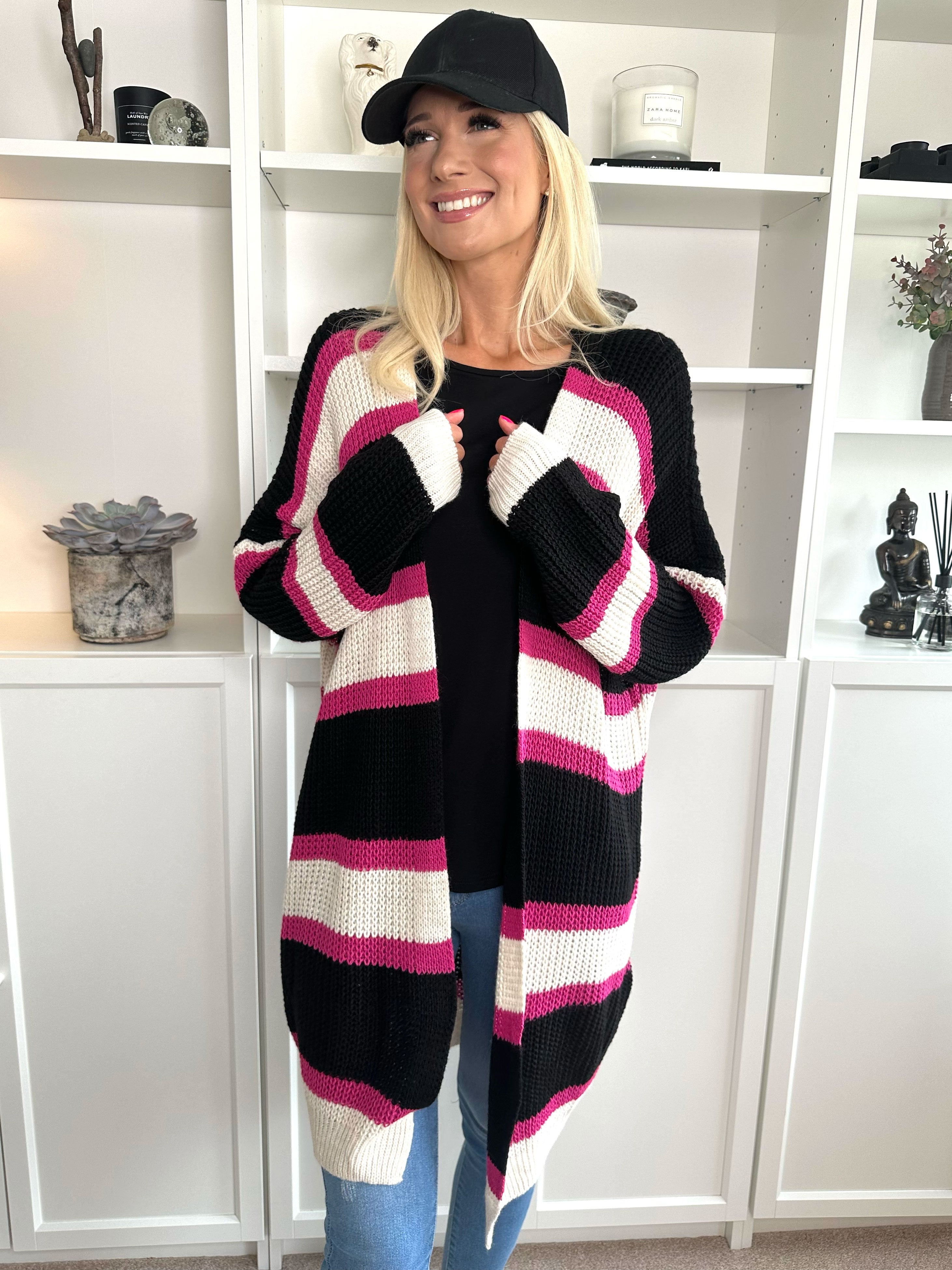 Kata - Flerfarvet stribet strikcardigan