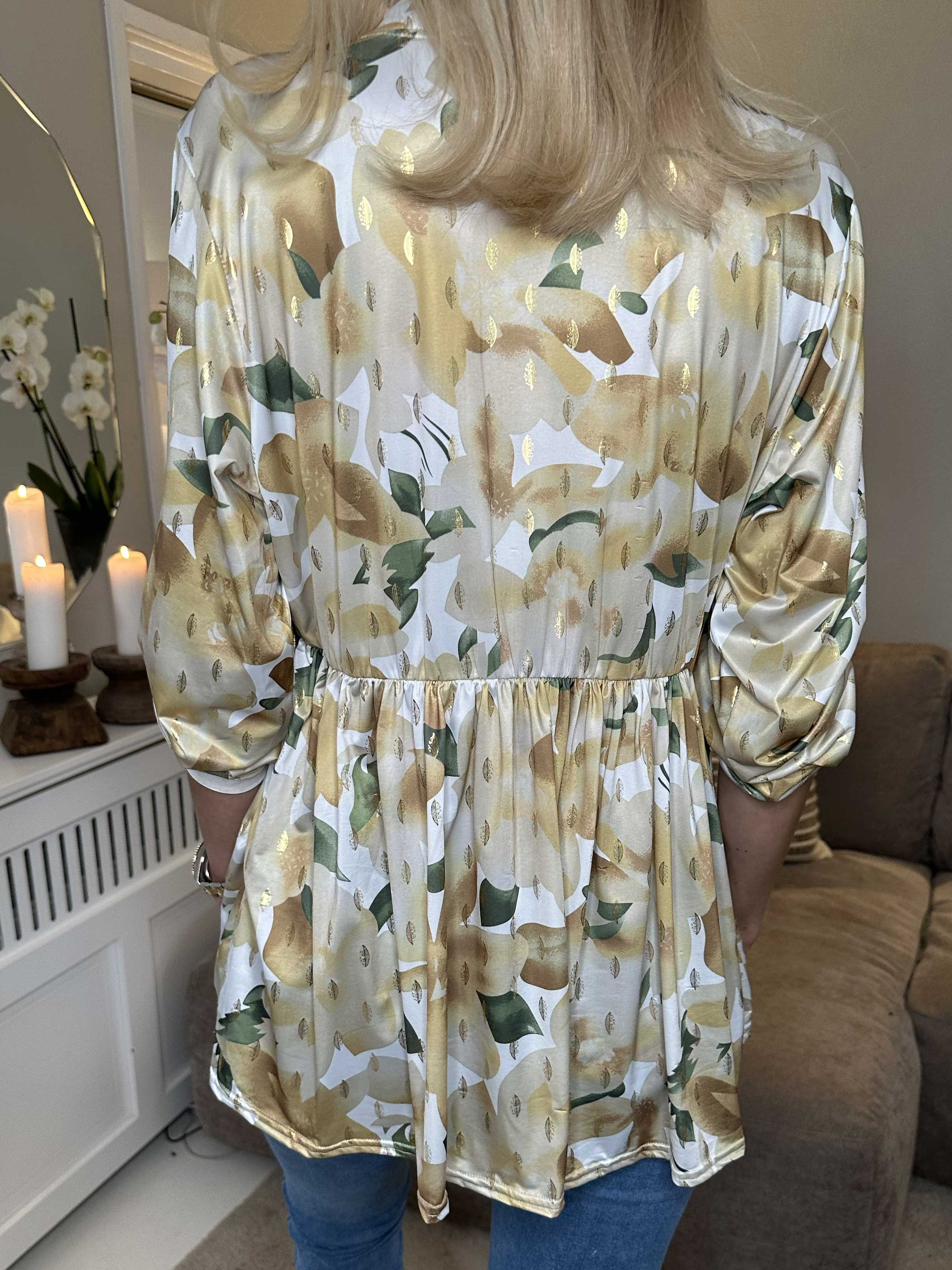 Katja Flower - Elastisk tunika i blomsterprint med elastik i taljen