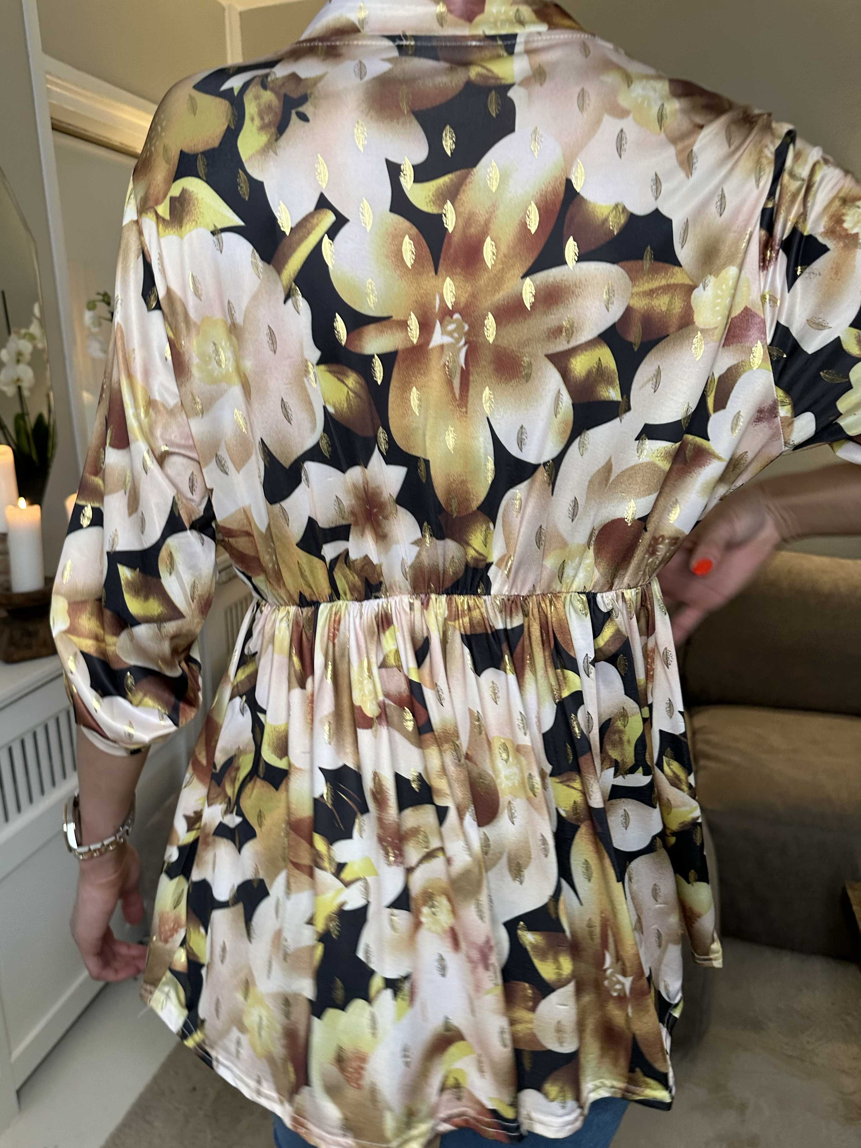 Katja Flower - Elastisk tunika i blomsterprint med elastik i taljen