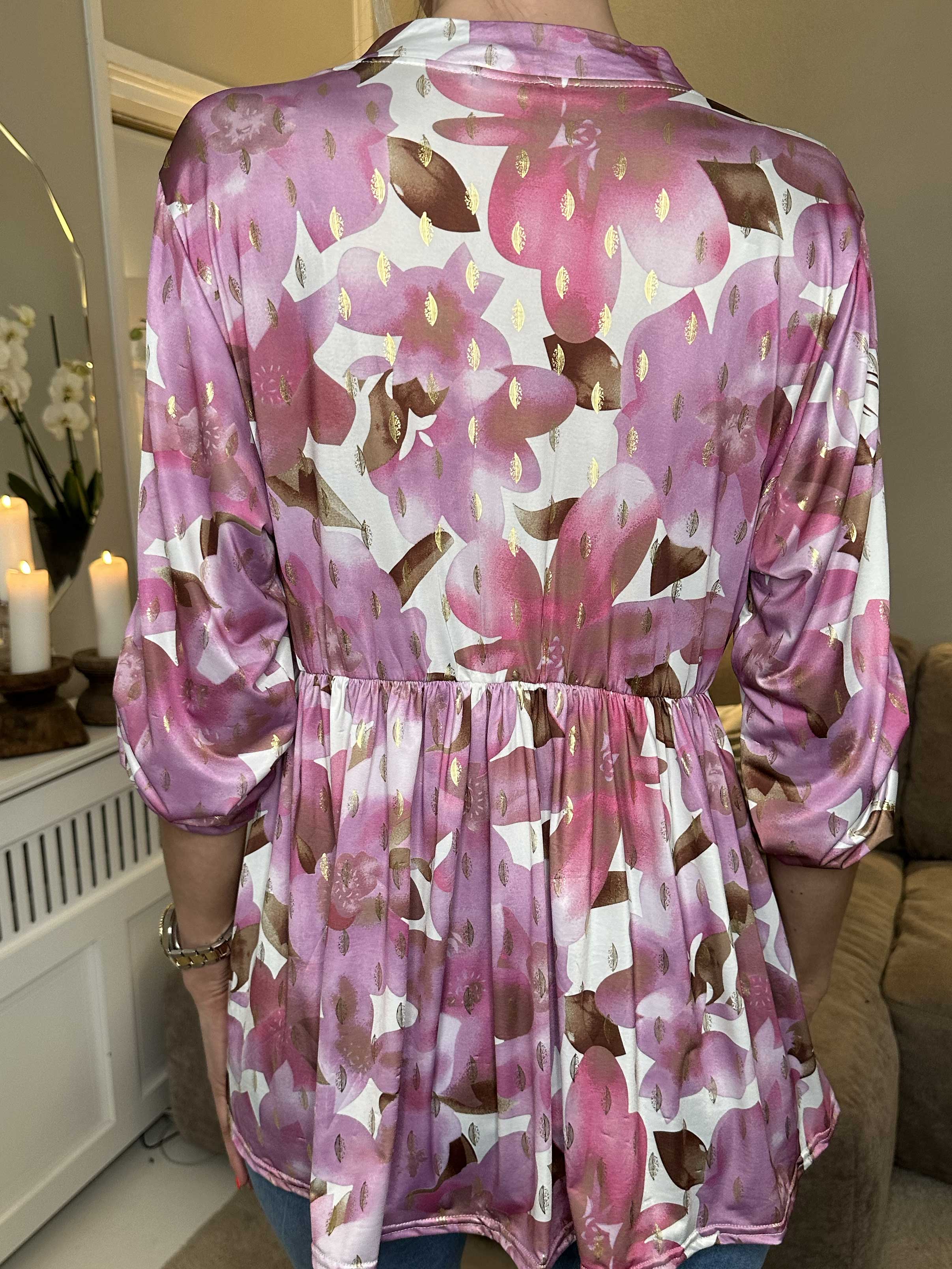 Katja Flower - Elastisk tunika i blomsterprint med elastik i taljen