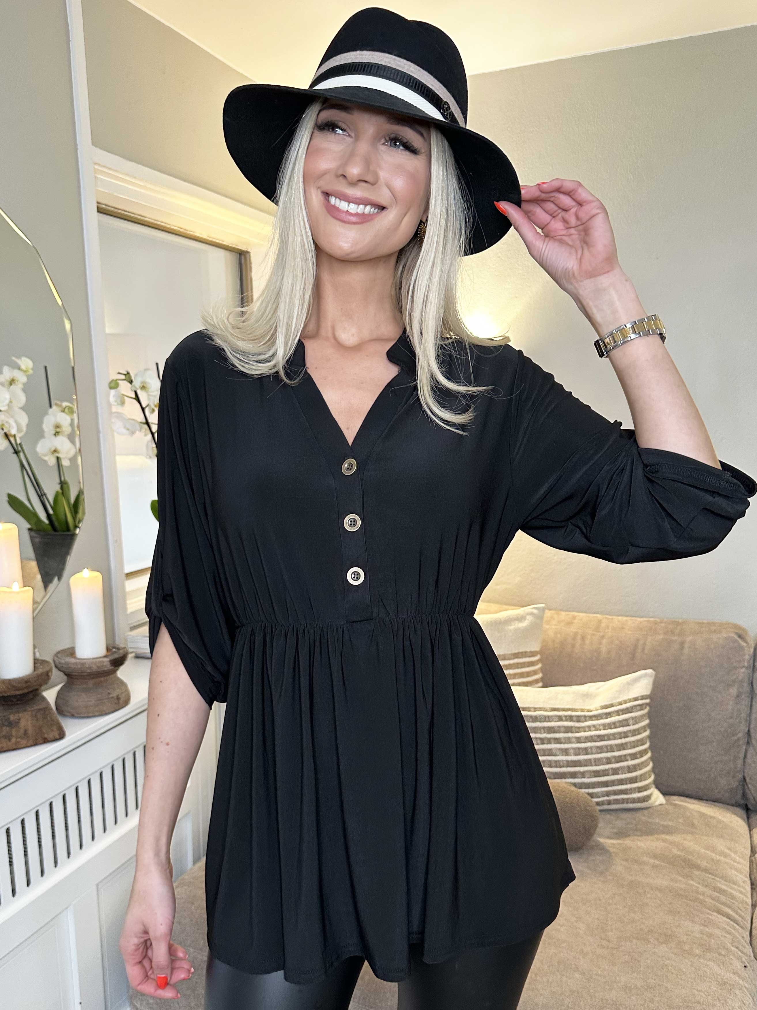 Katja Plain - Elastisk plain tunika med elastik i taljen