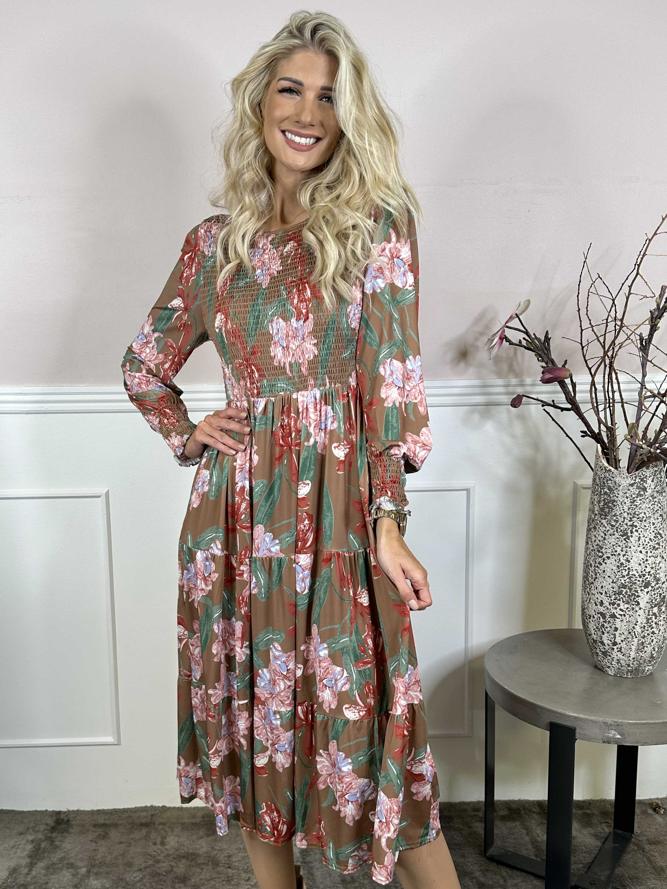 Kelly Flower Dress - Elastisk kjole med smock henover brystet
