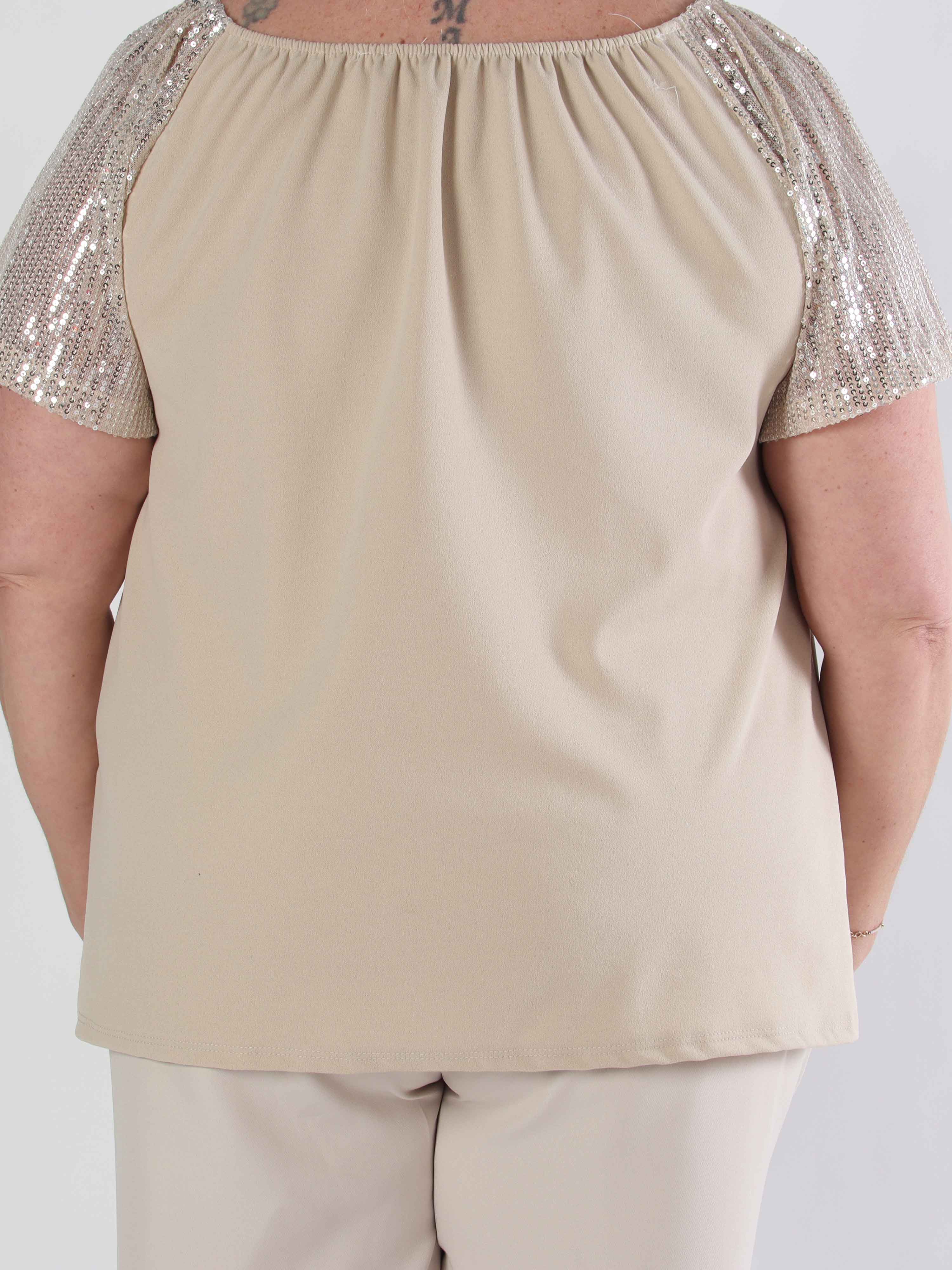 Kim Shirt - Sød plus size elastisk bluse med glitrende pailletærmer