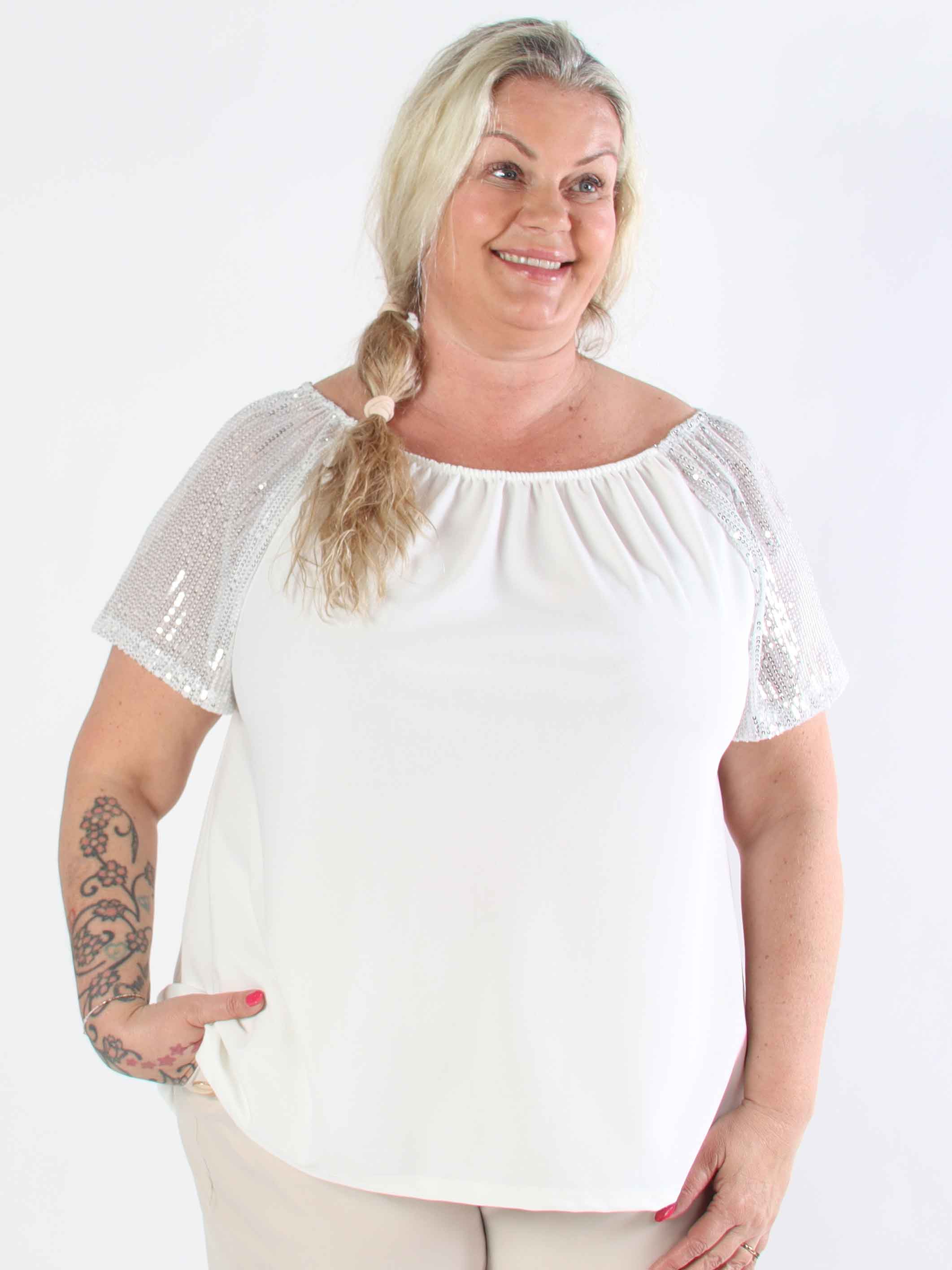 Kim Shirt - Sød plus size elastisk bluse med glitrende pailletærmer