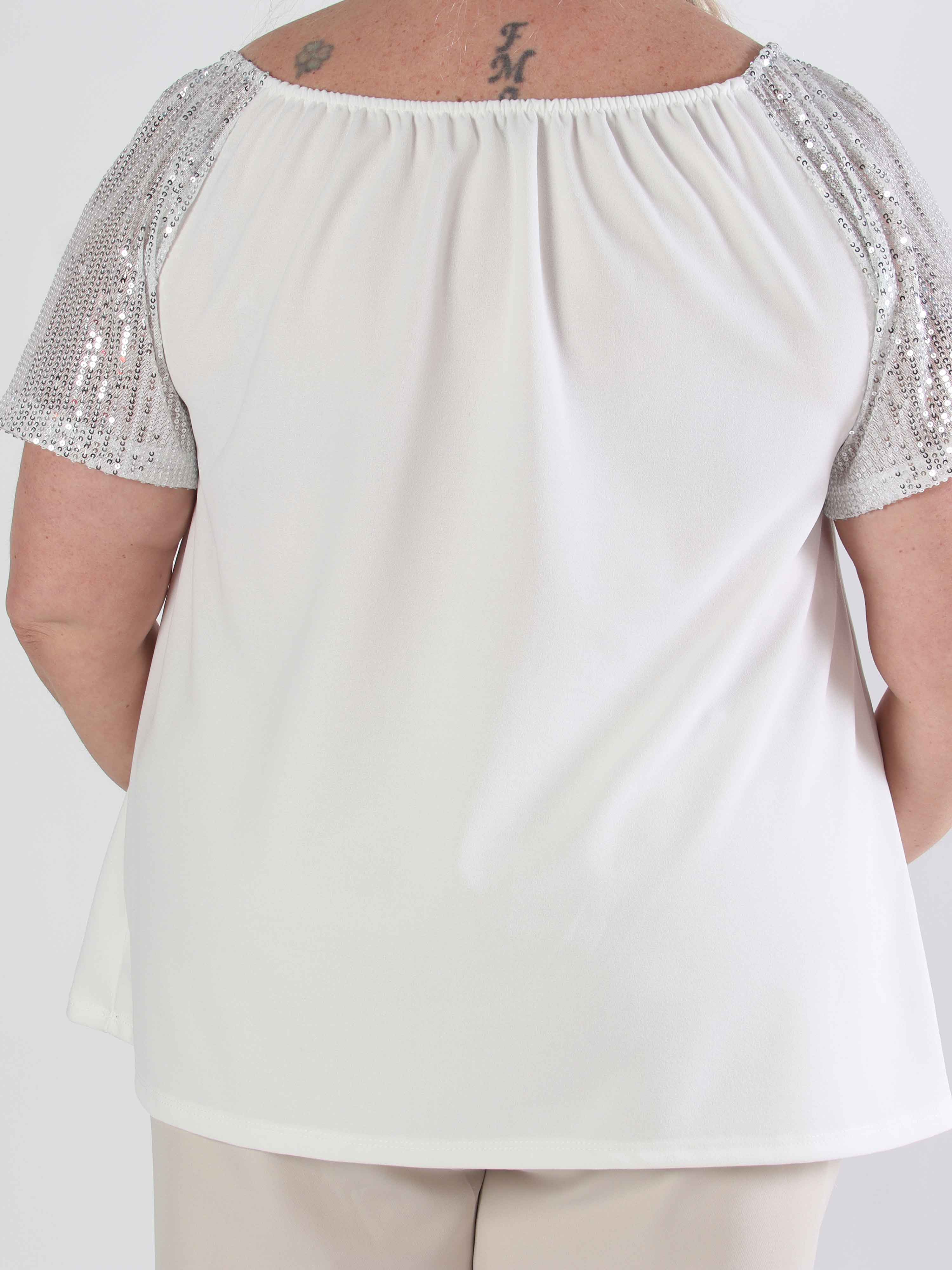 Kim Shirt - Sød plus size elastisk bluse med glitrende pailletærmer