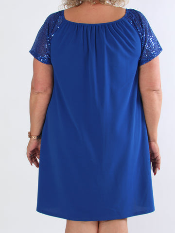 Kim - Sød elastisk plus size kjole med pailletærmer