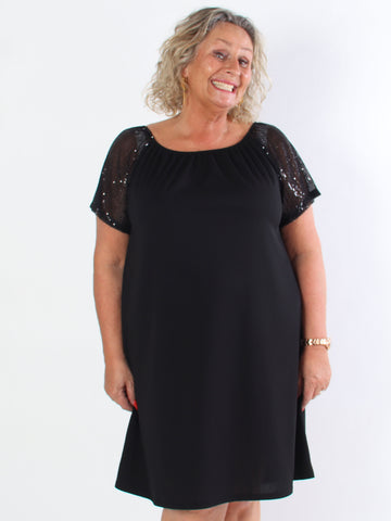 Kim - Sød elastisk plus size kjole med pailletærmer