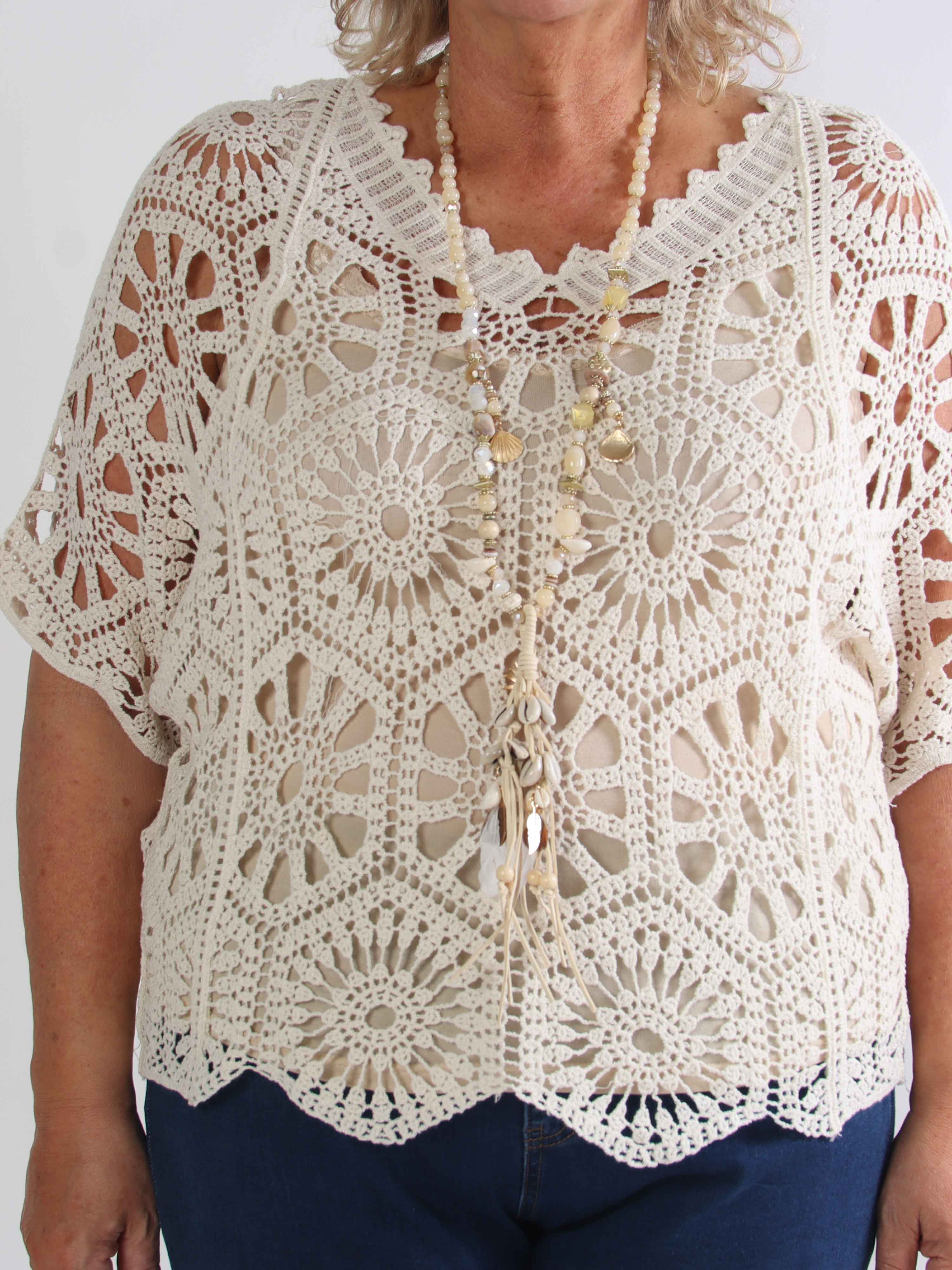 Laverna - Hæklet plus size tunika i bomuld med fint hulmønster