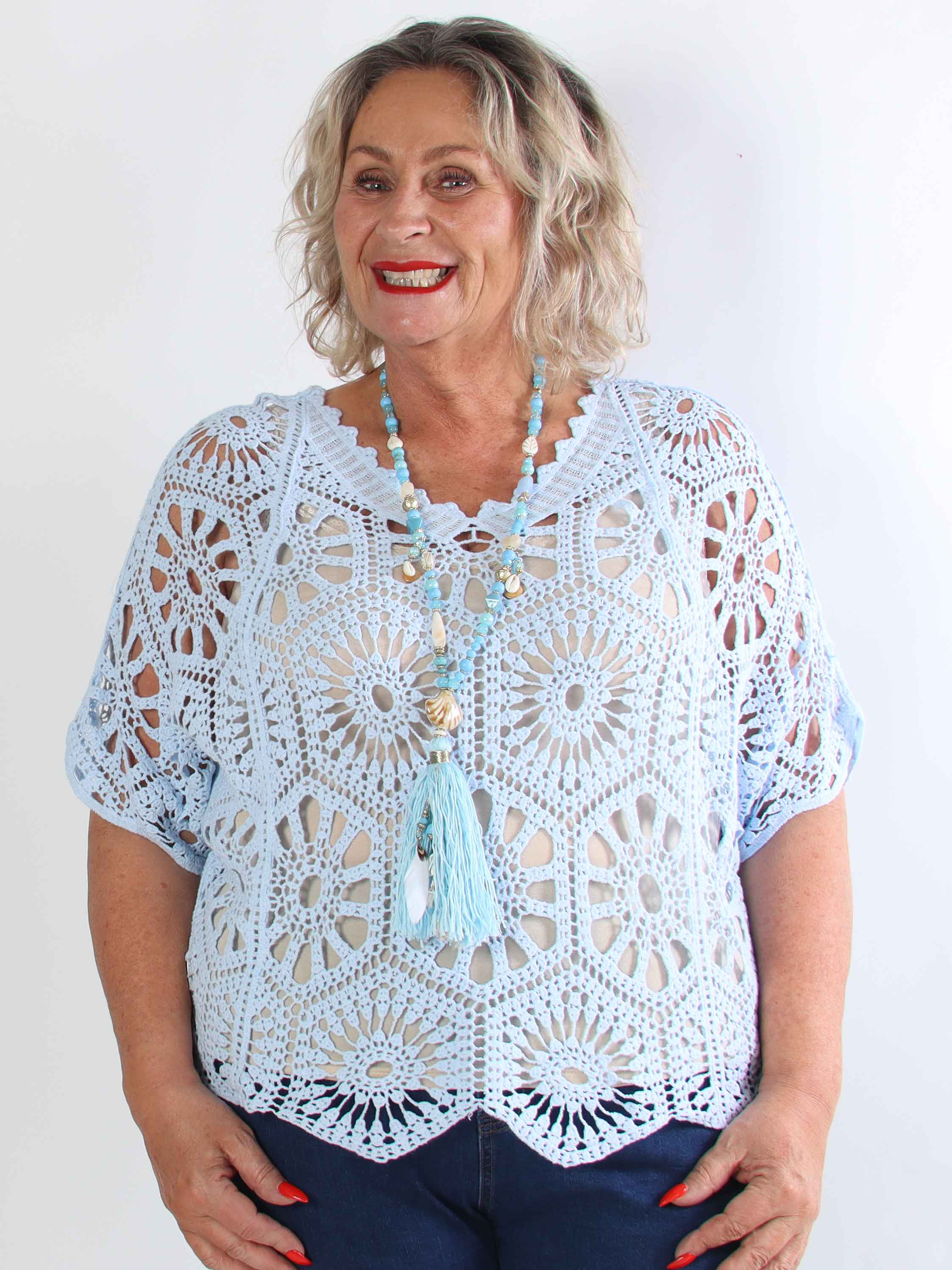 Laverna - Hæklet plus size tunika i bomuld med fint hulmønster