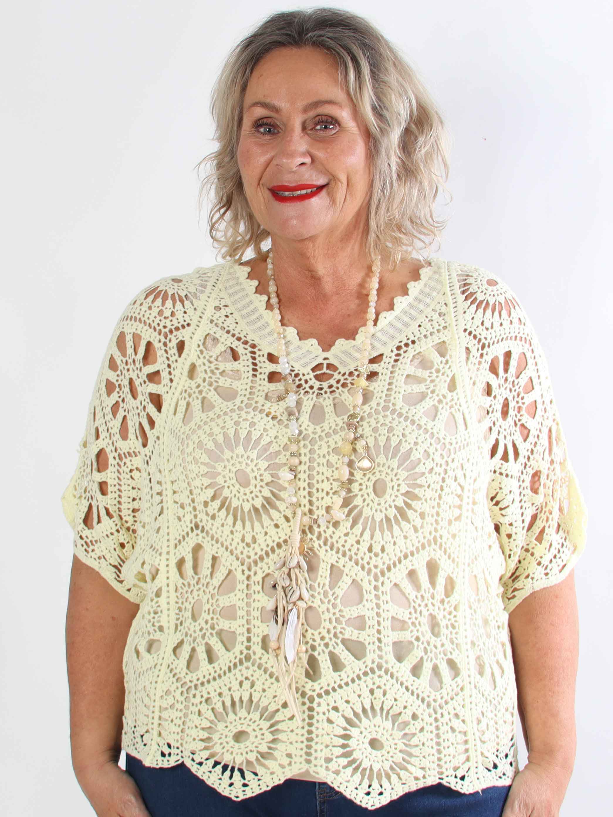 Laverna - Hæklet plus size tunika i bomuld med fint hulmønster