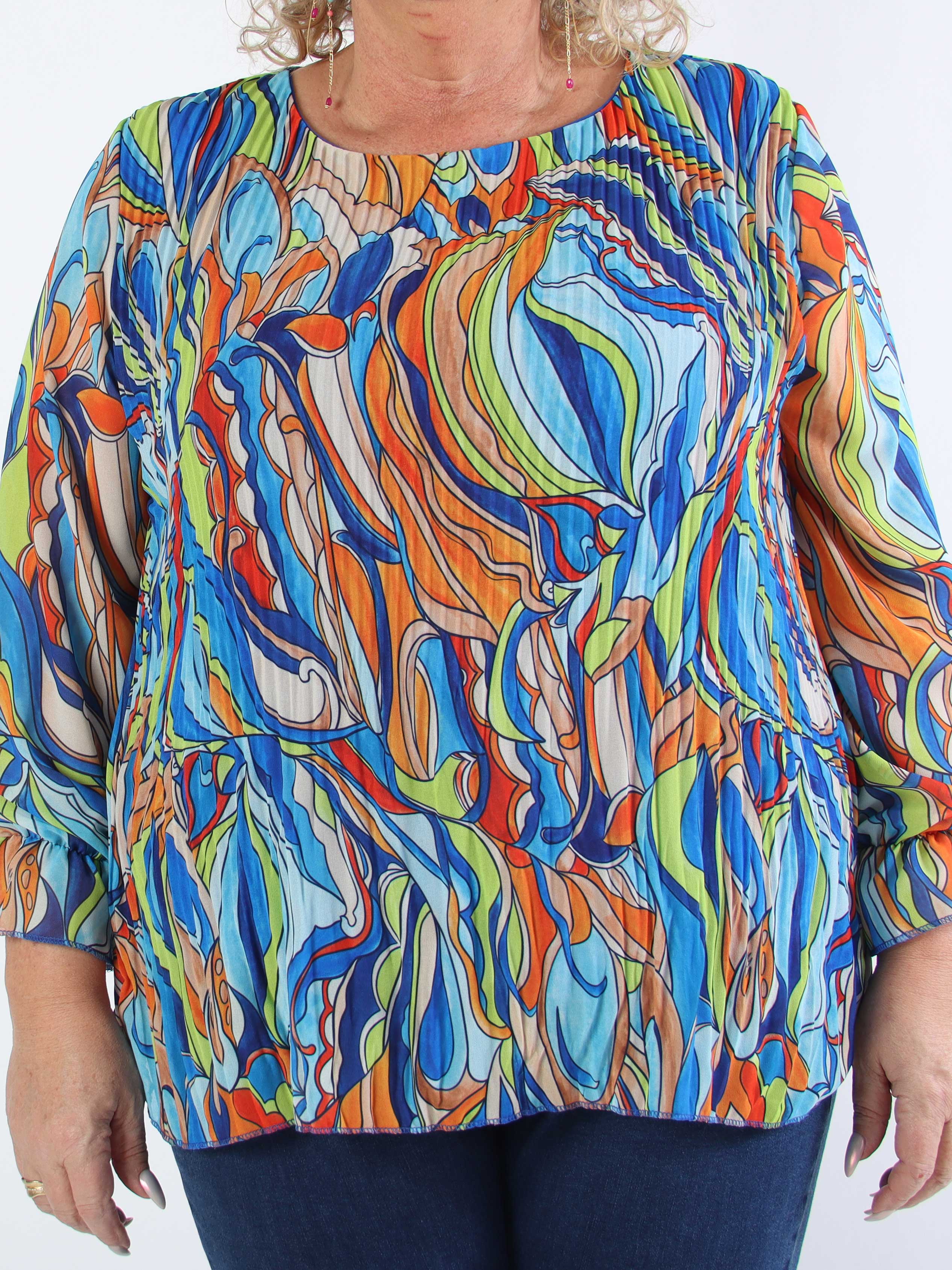 Lilia - Mønstret plisseret plus size bluse