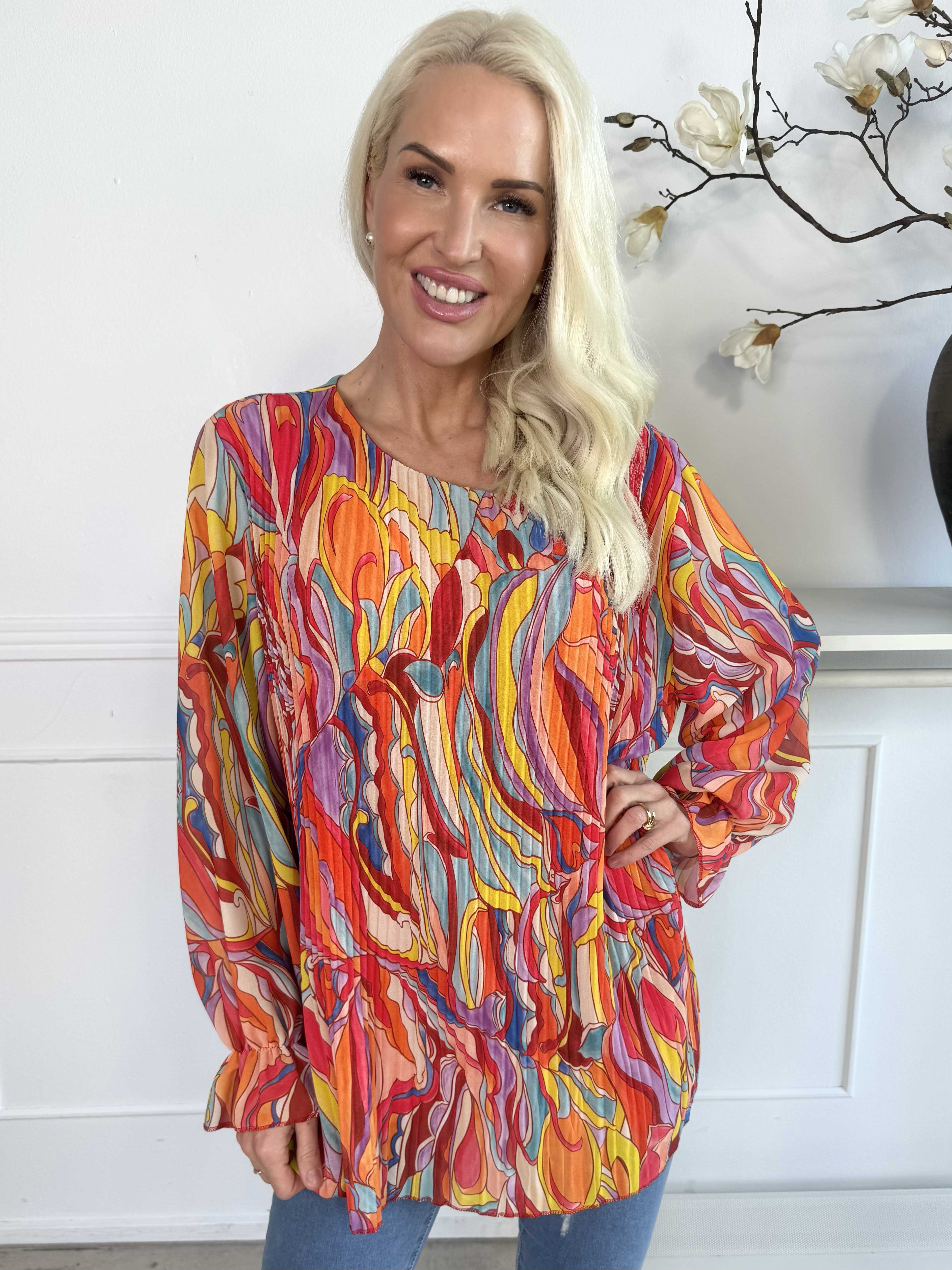 Lilia - Mønstret plisseret bluse