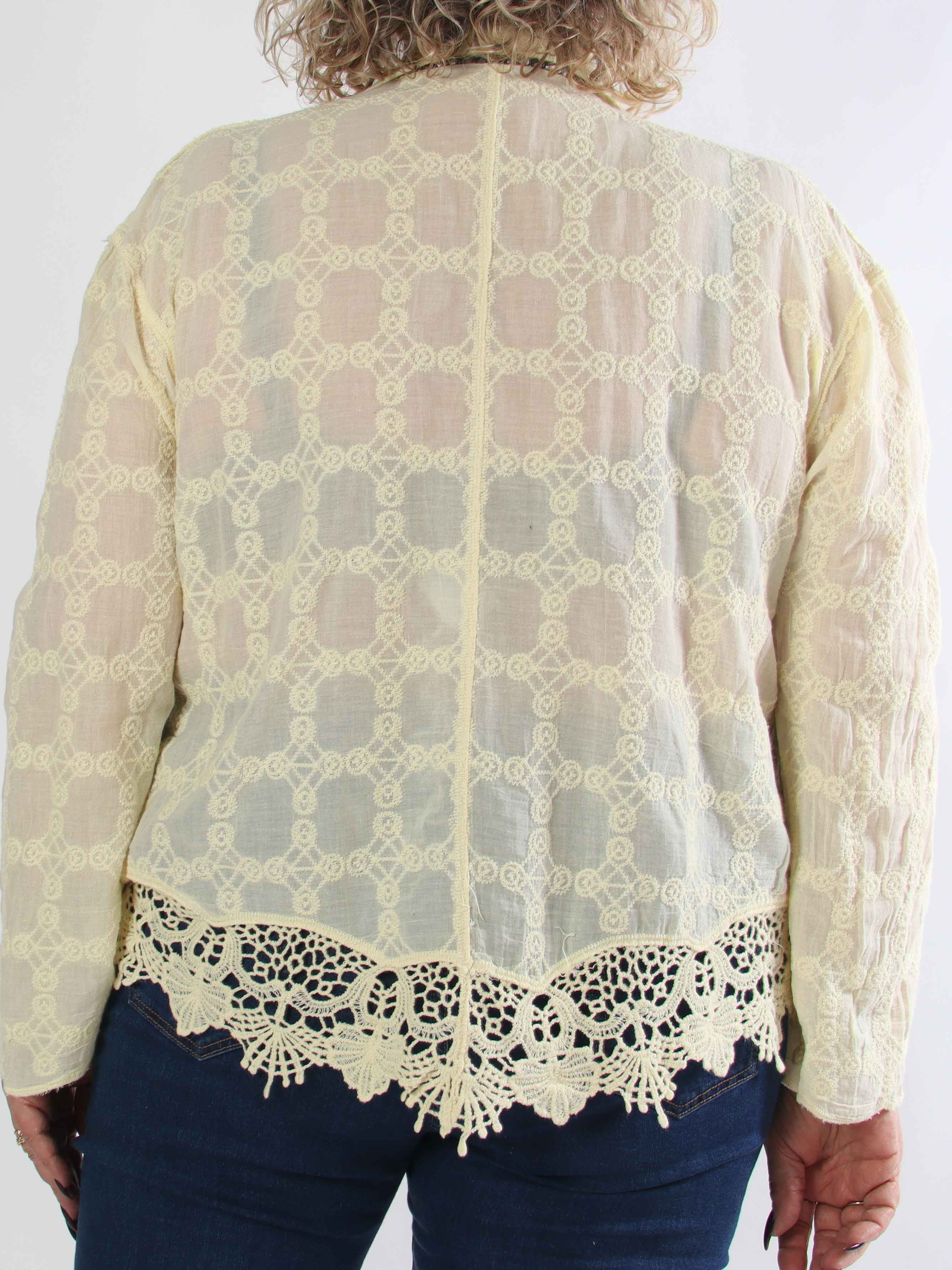 Litzy - Plus size bomuldsskjorte med fine broderier og blondekant