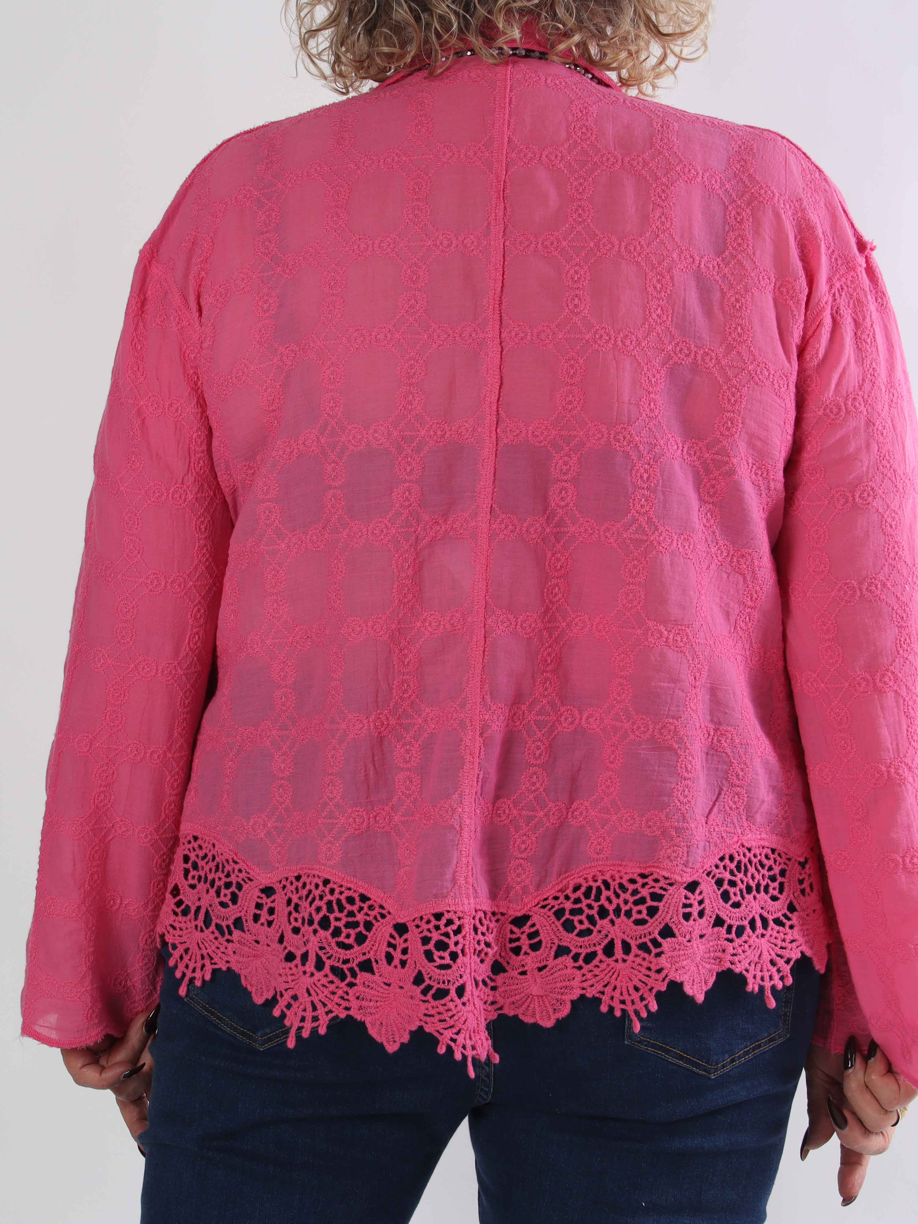 Litzy - Plus size bomuldsskjorte med fine broderier og blondekant