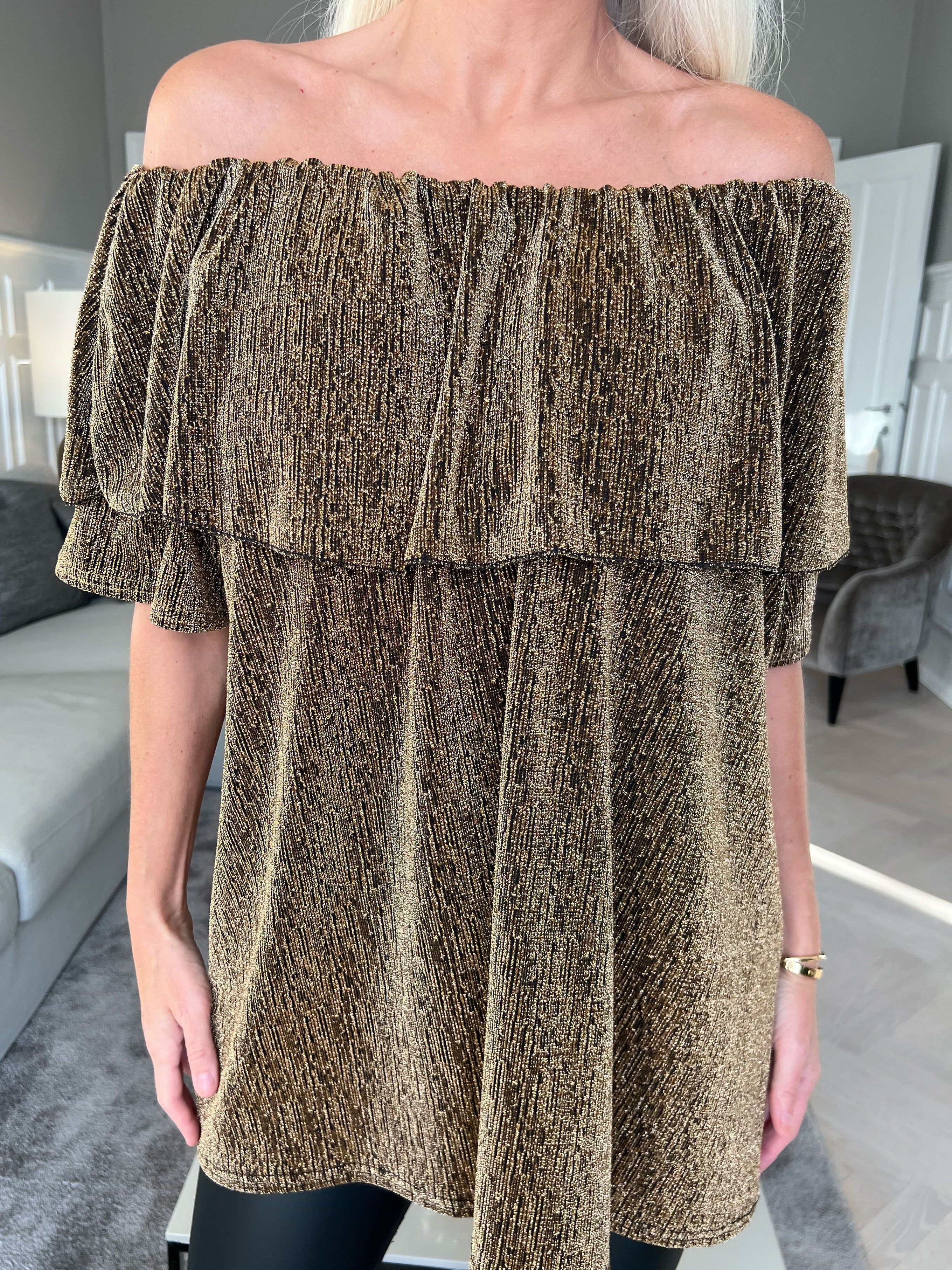 Maily - Off shoulder bluse med glimmertråde