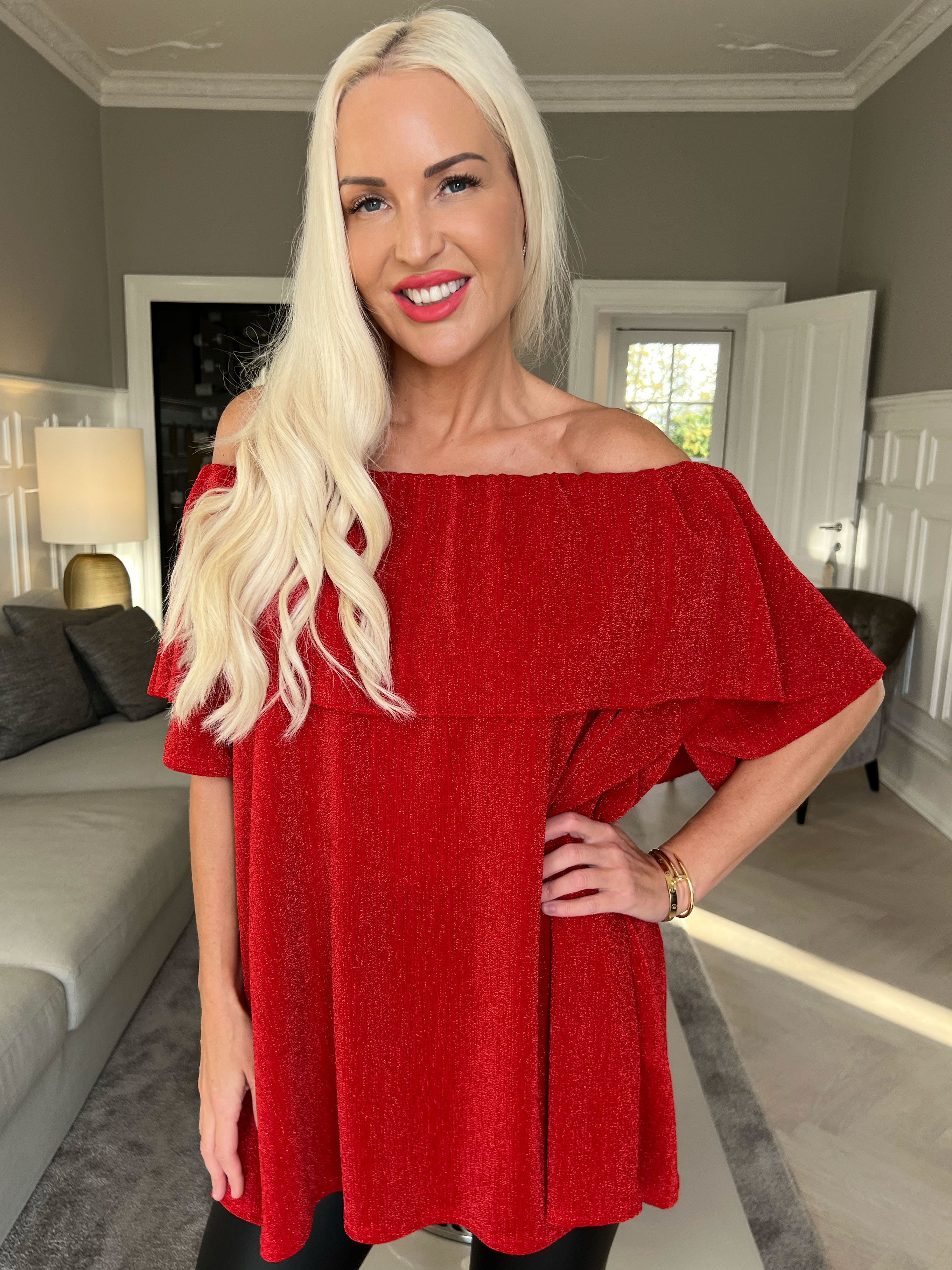 Maily - Off shoulder bluse med glimmertråde