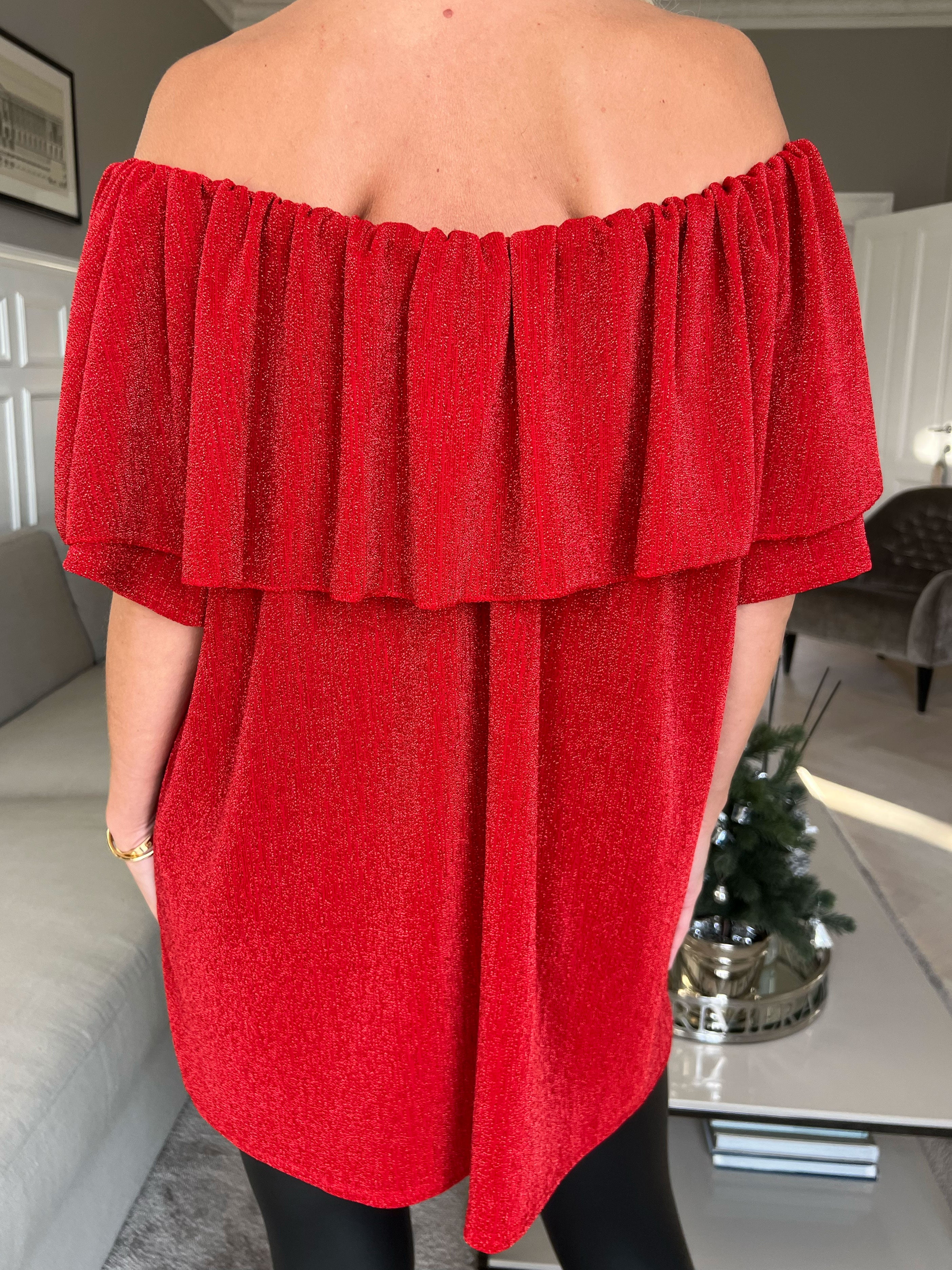 Maily - Off shoulder bluse med glimmertråde