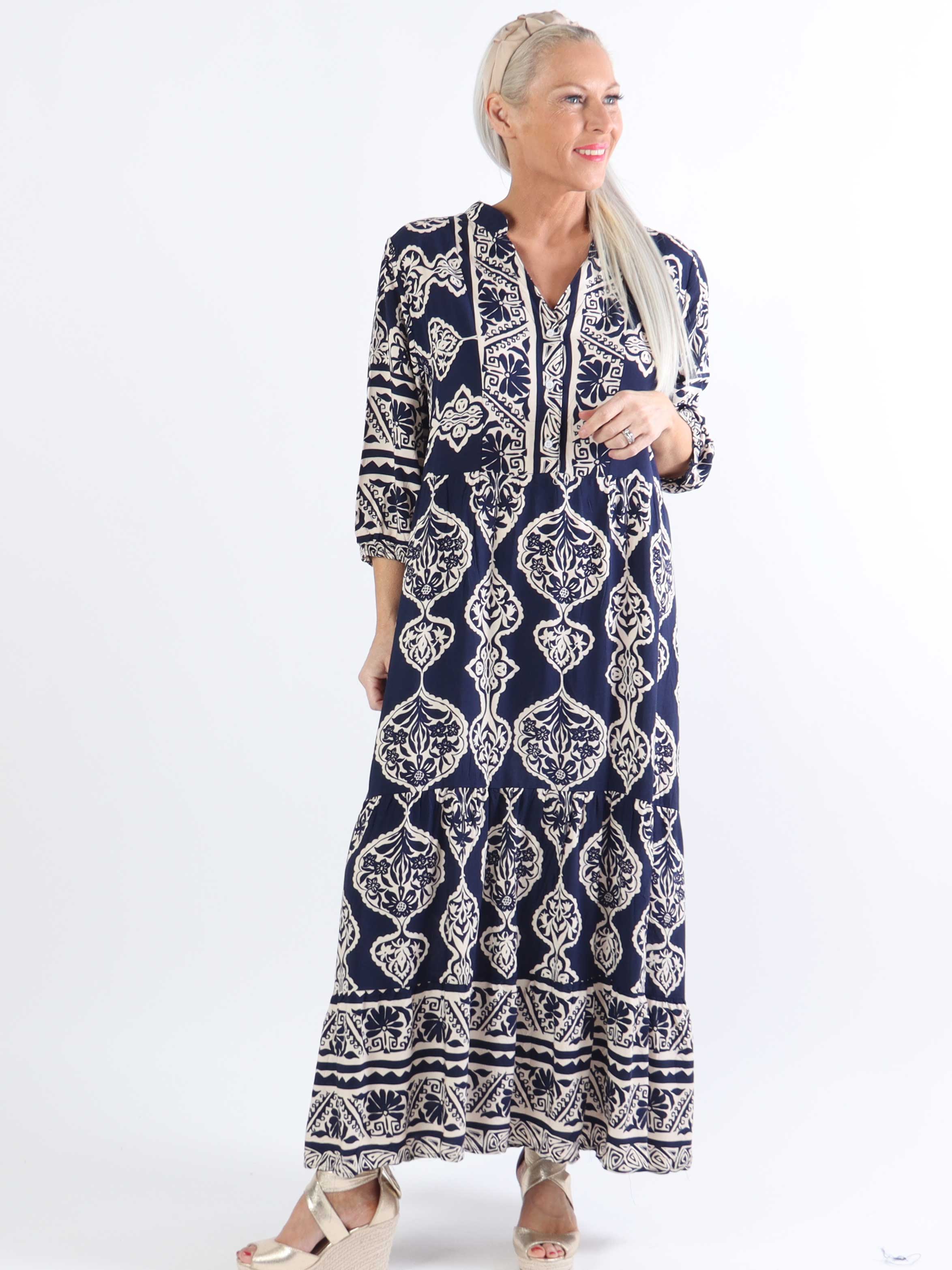 Melly - Lang mønstret plus size tunikakjole