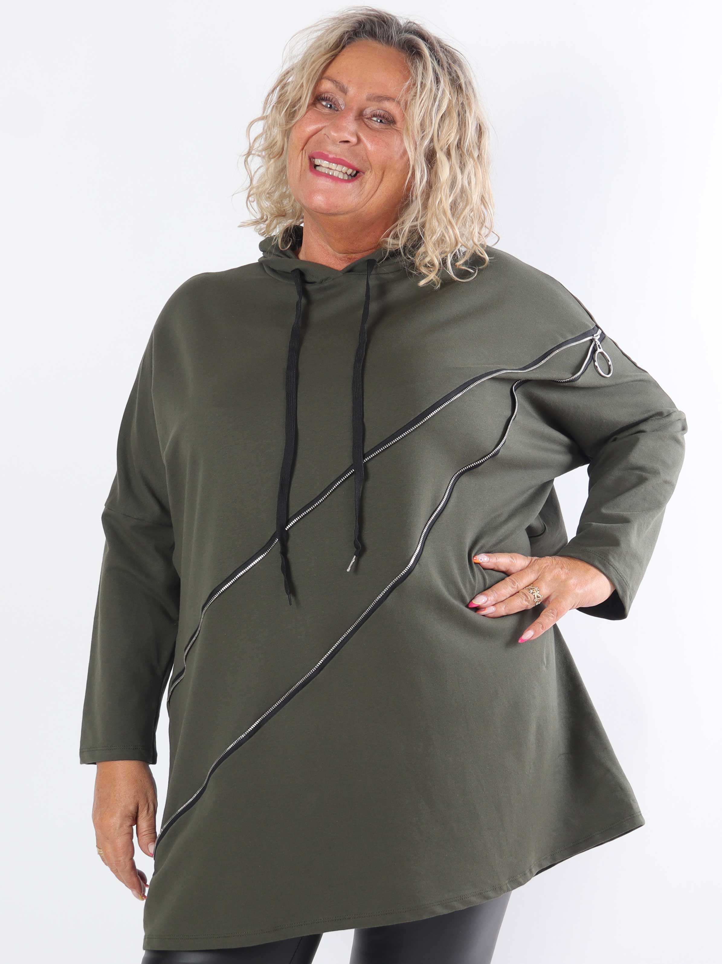 Merah - Plus size hættetrøje med lynlåsdetalje