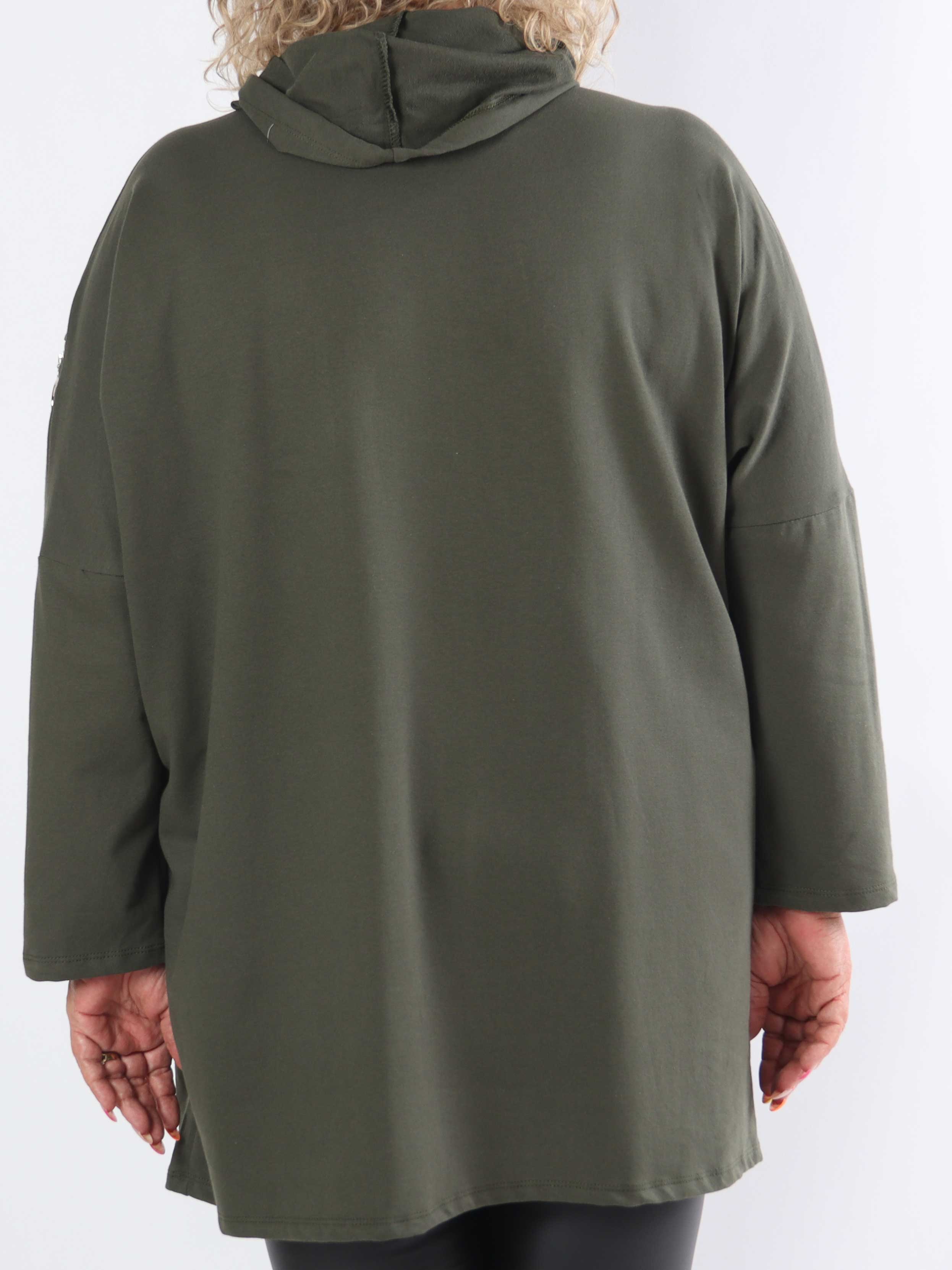 Merah - Plus size hættetrøje med lynlåsdetalje