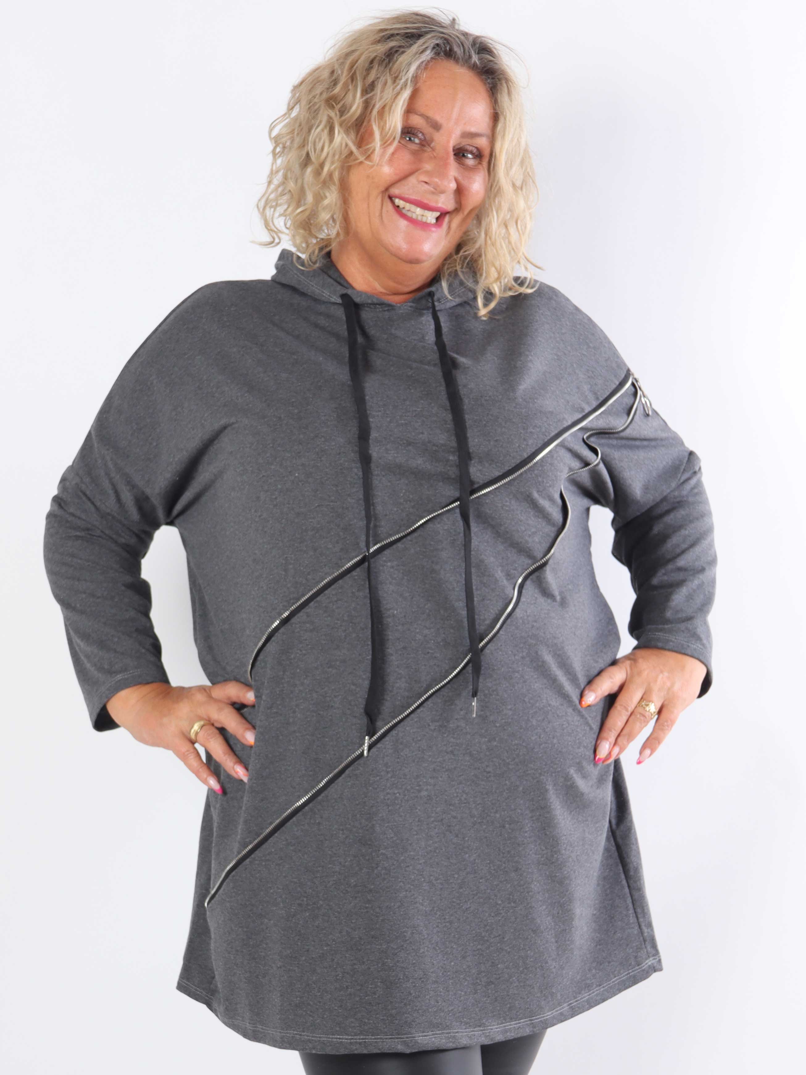 Merah - Plus size hættetrøje med lynlåsdetalje