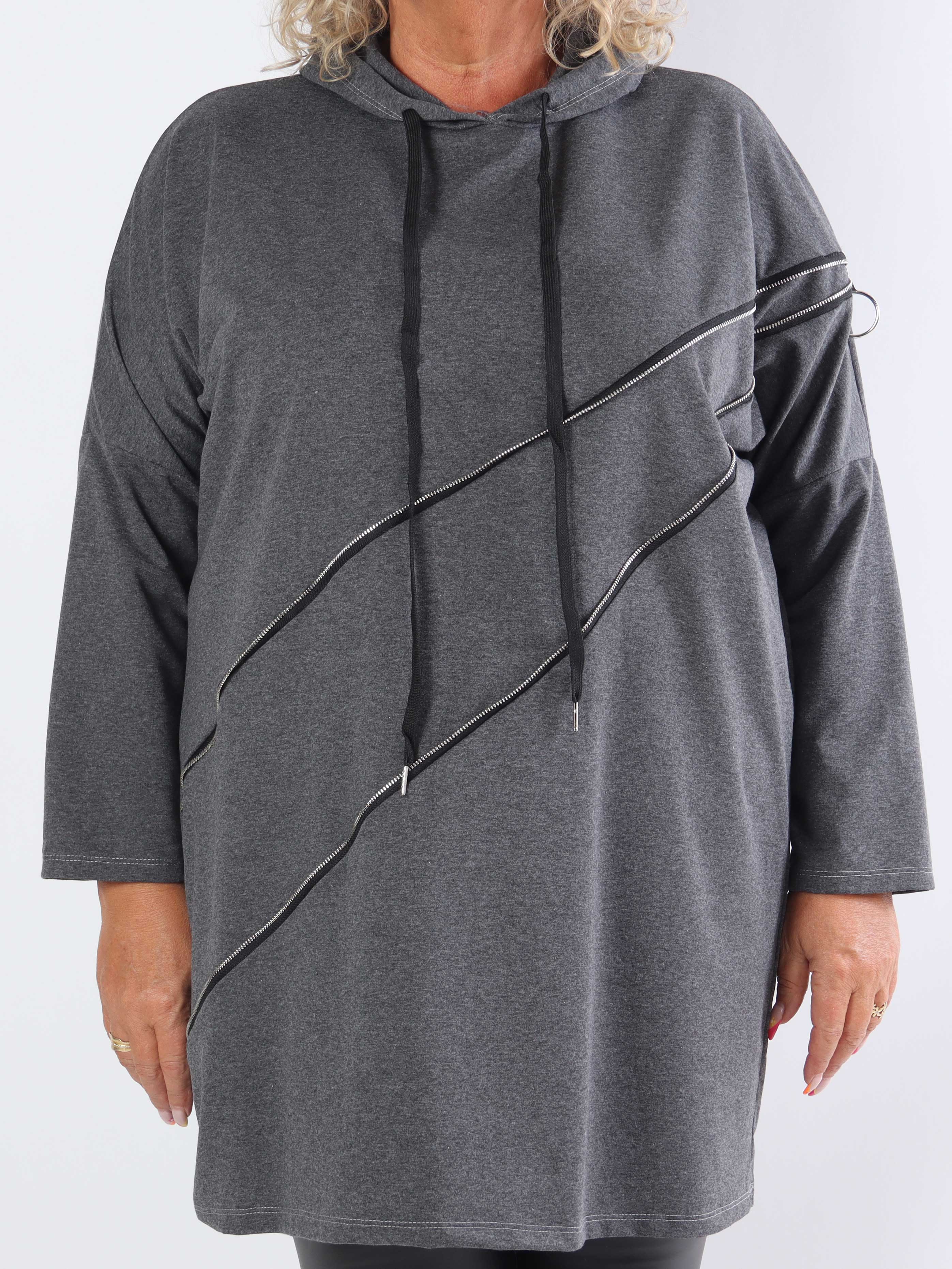 Merah - Plus size hættetrøje med lynlåsdetalje