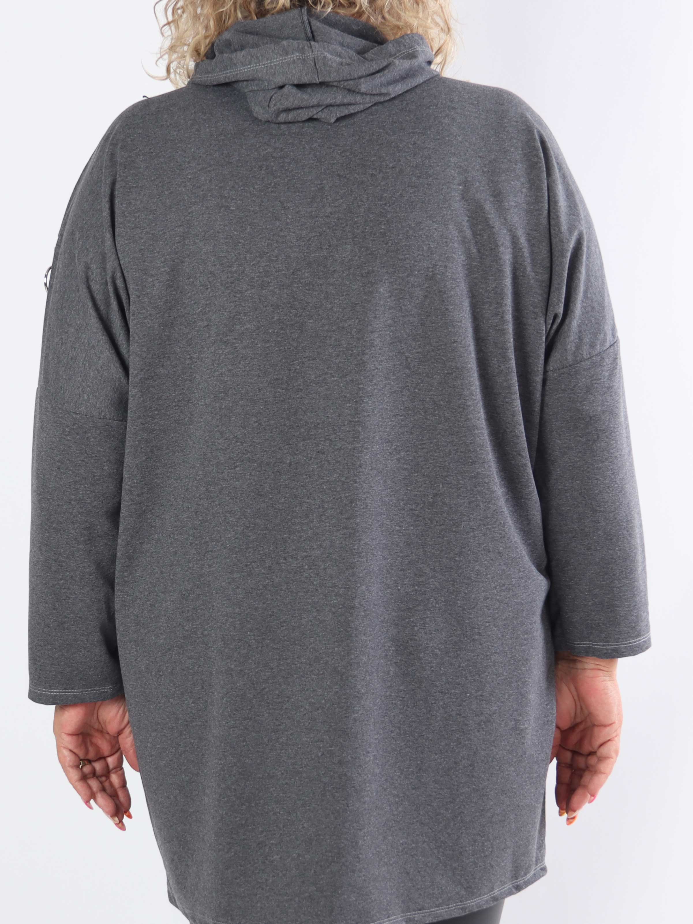 Merah - Plus size hættetrøje med lynlåsdetalje