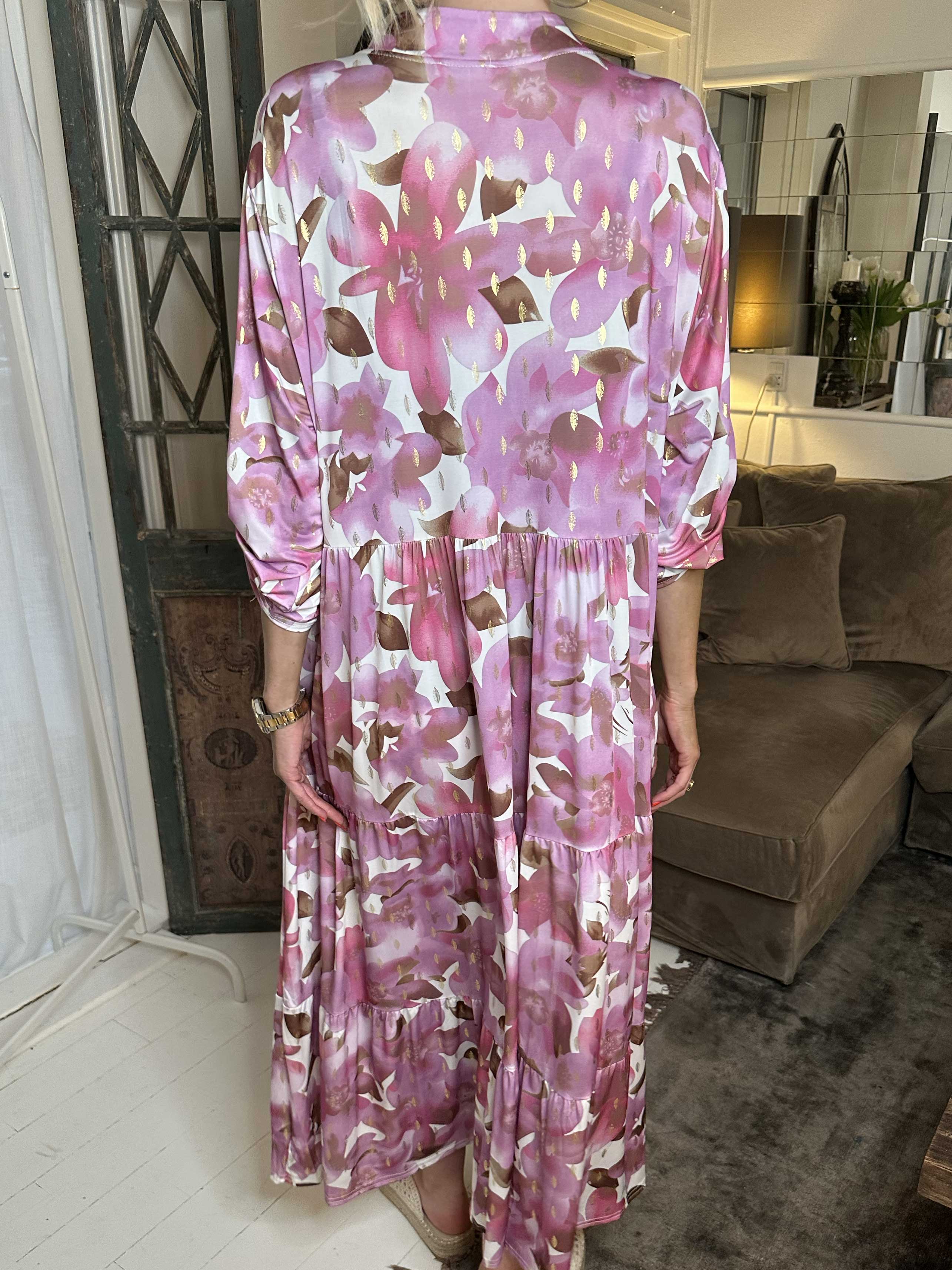 Milano Flower - Lang mønstret kjole med lag på lag look