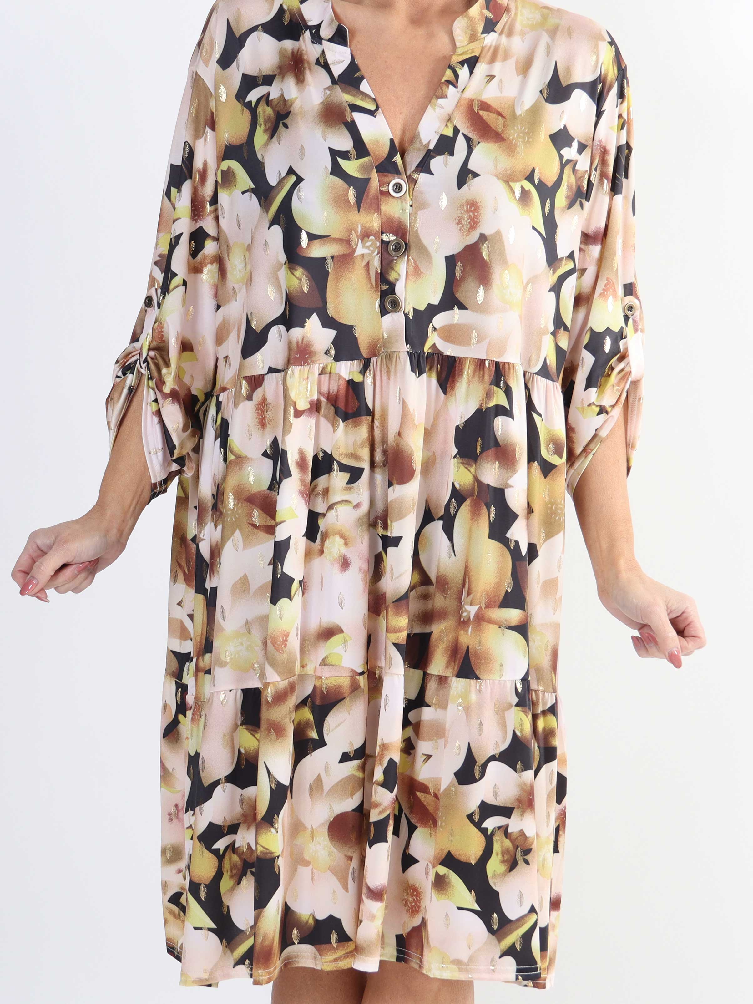 Milano Flower Midi - Plus size kjole med blomsterprint og lag på lag look