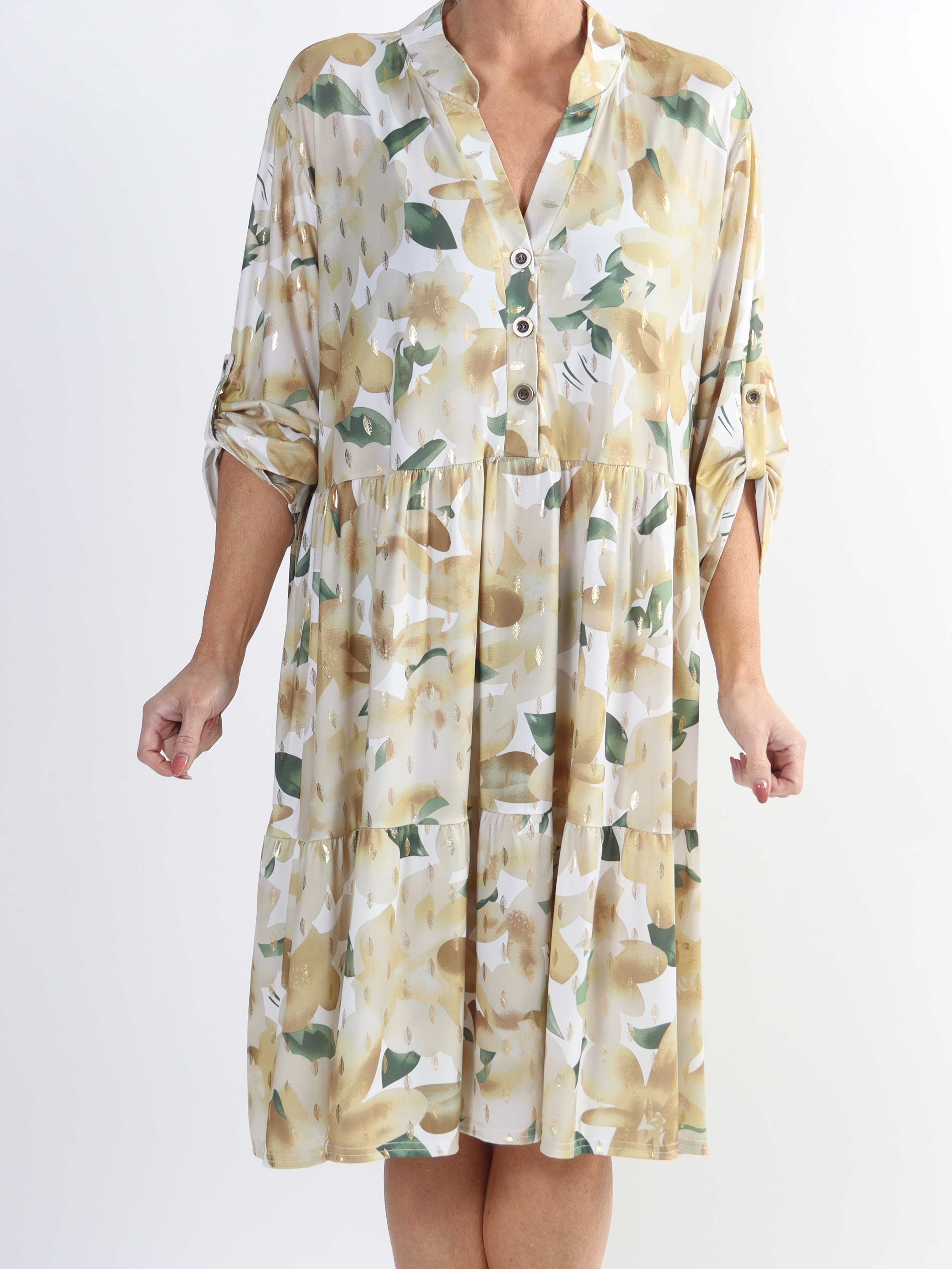 Milano Flower Midi - Plus size kjole med blomsterprint og lag på lag look