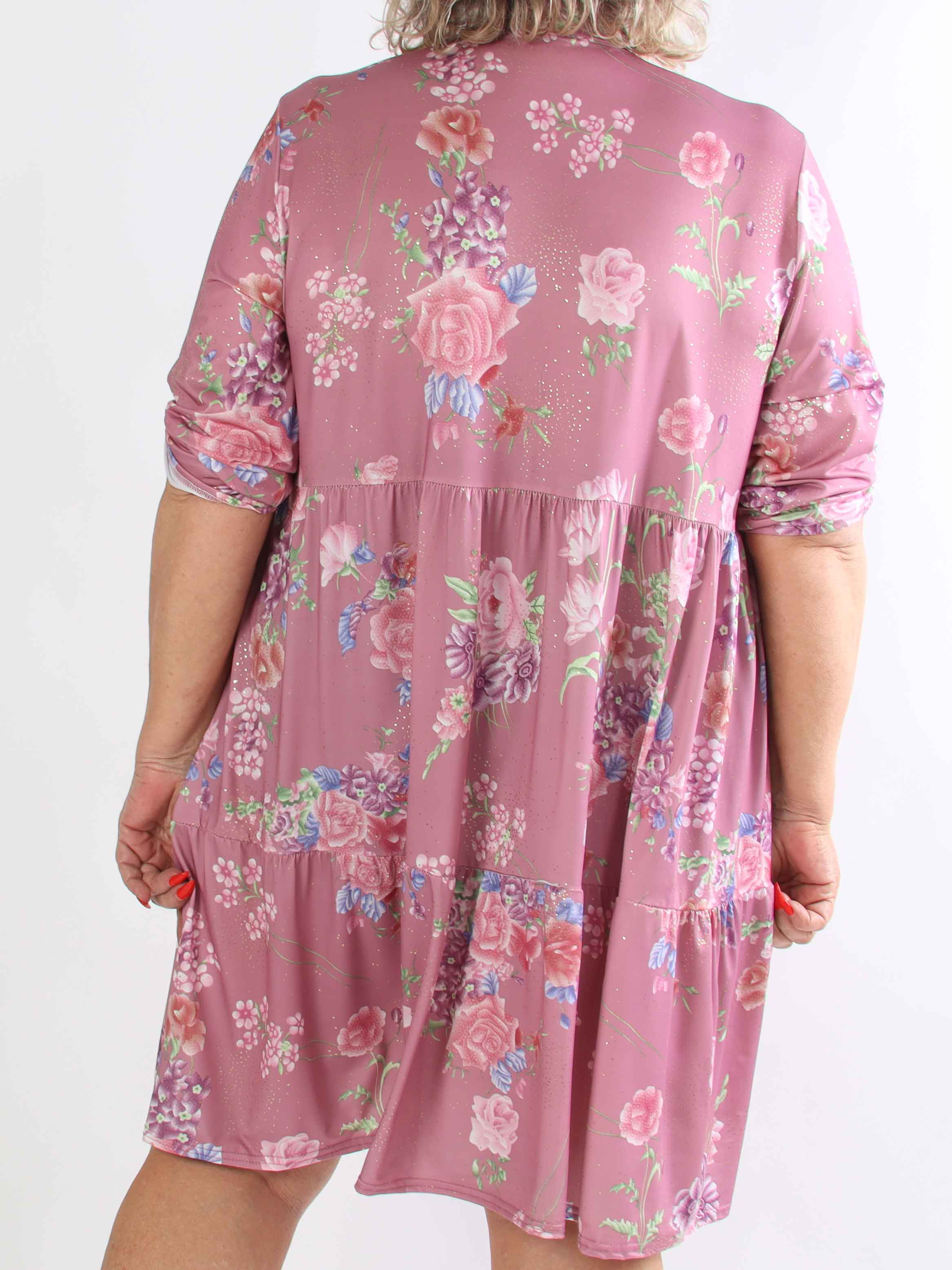 Milano Bouquet Midi - Plus size kjole med smukt blomsterprint og diskret guldglimmer