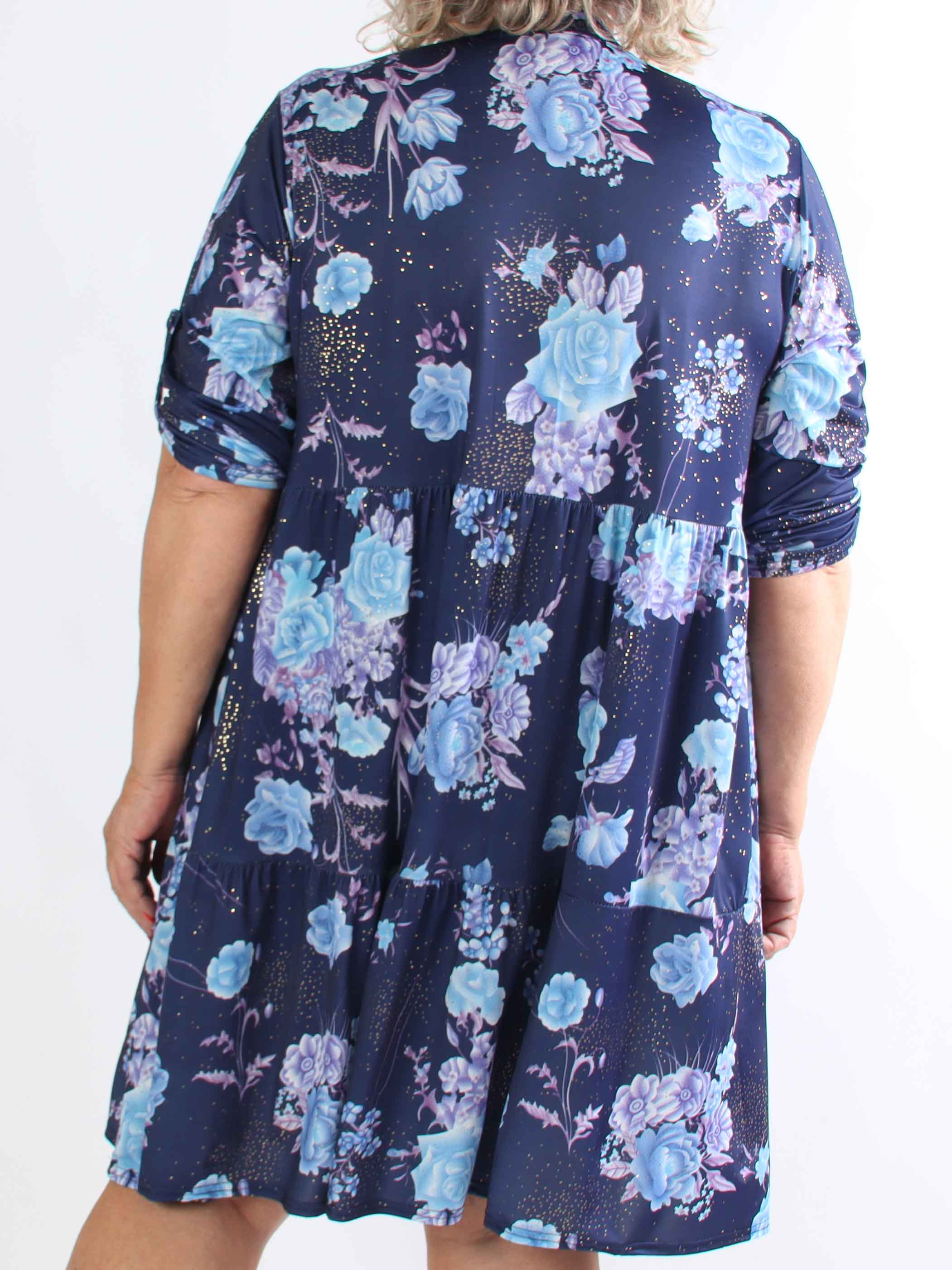 Milano Bouquet Midi - Plus size kjole med smukt blomsterprint og diskret guldglimmer