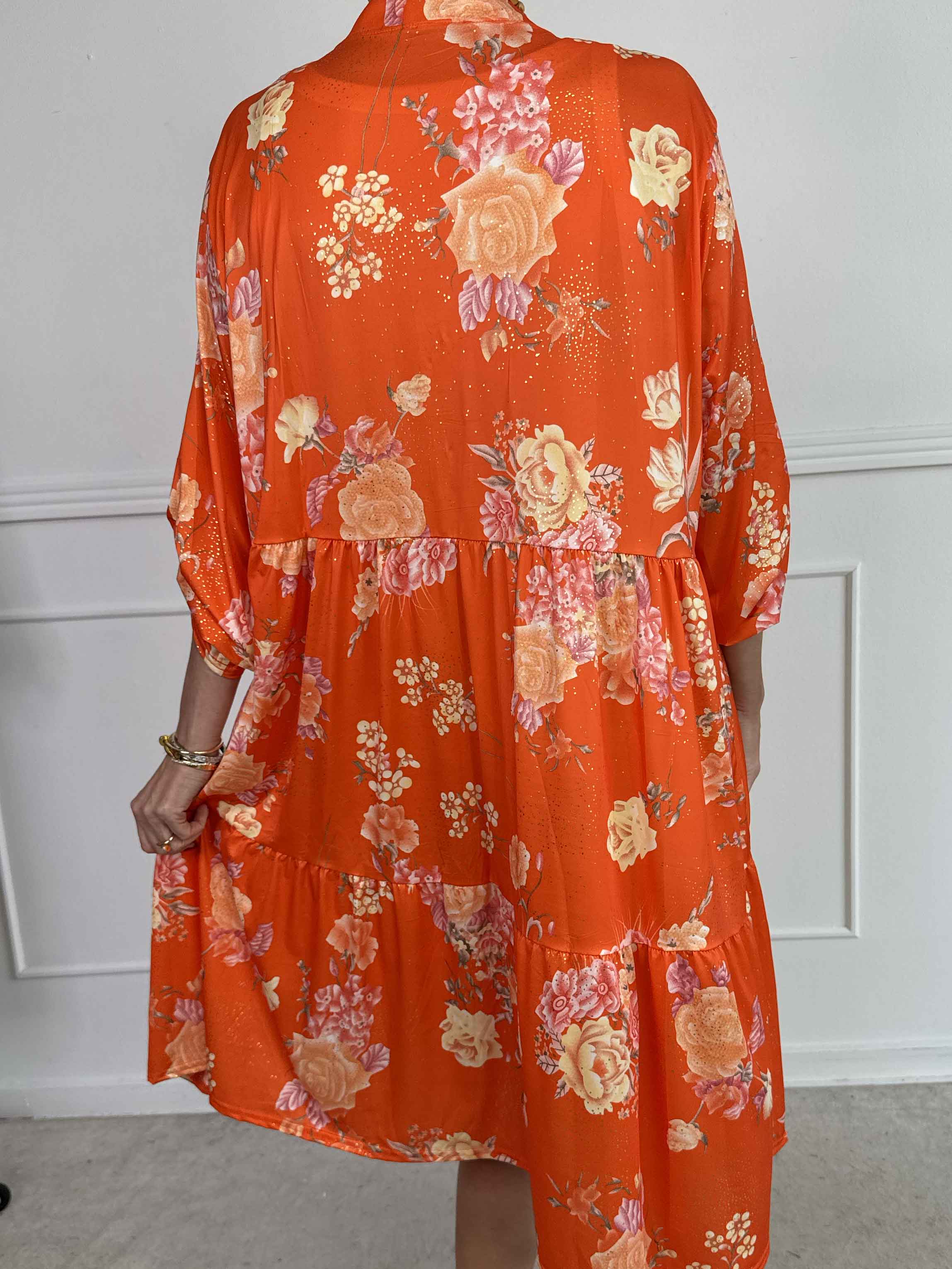 Milano Bouquet Midi - Elastisk kjole med smukt blomsterprint og diskret guldglimmer