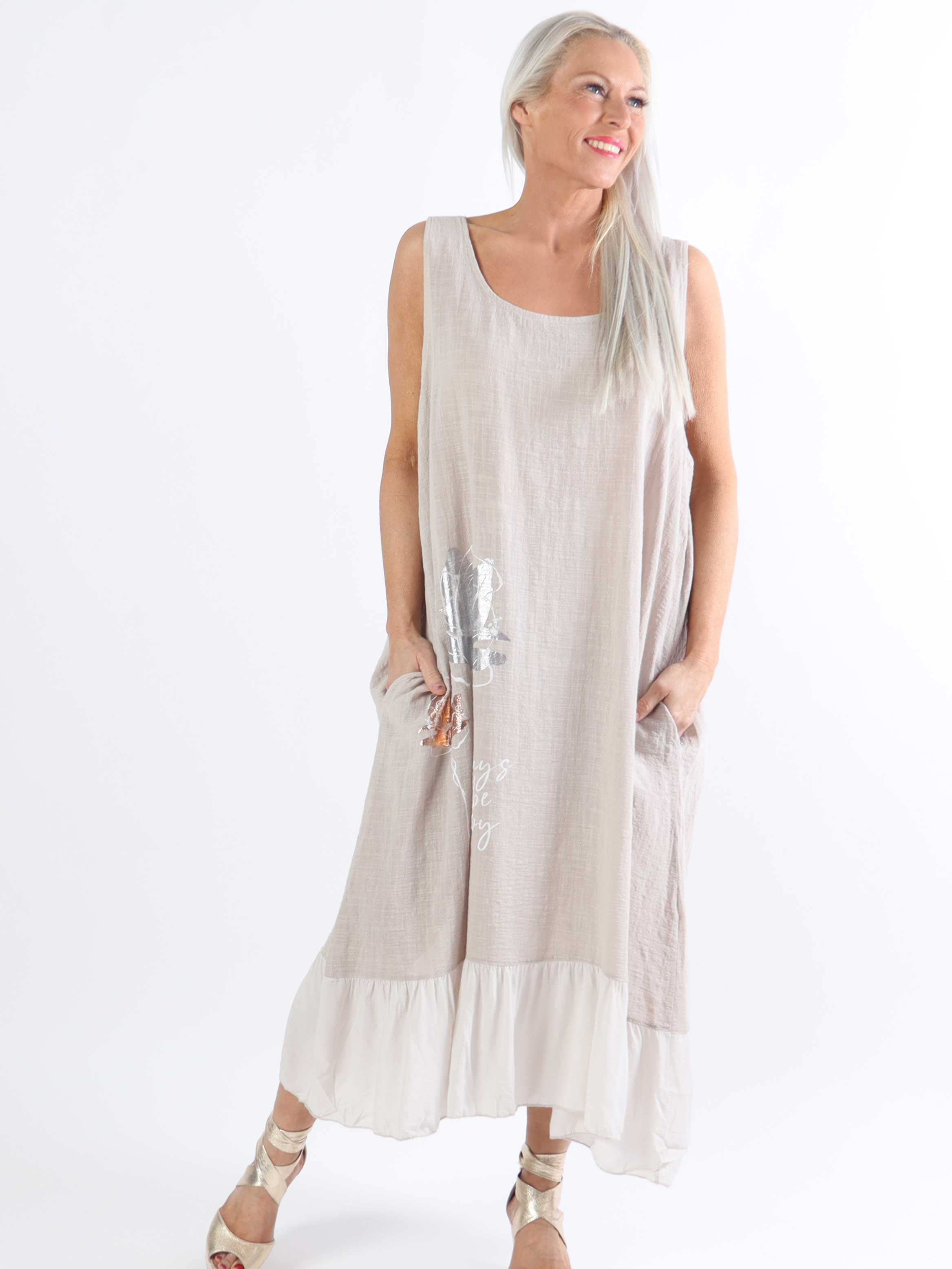 Mille - Plus size sommerkjole i hørlook med flæse