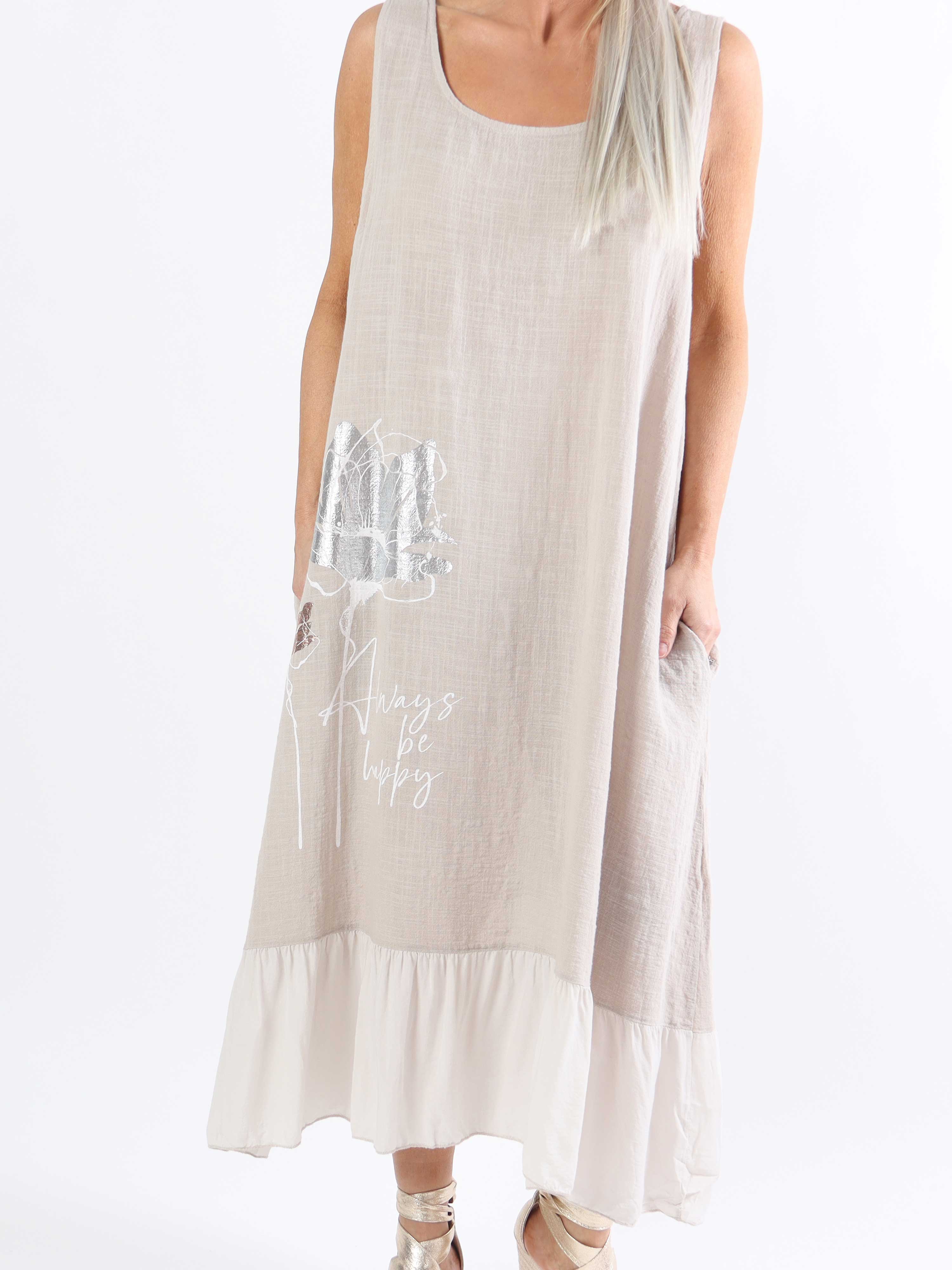 Mille - Plus size sommerkjole i hørlook med flæse