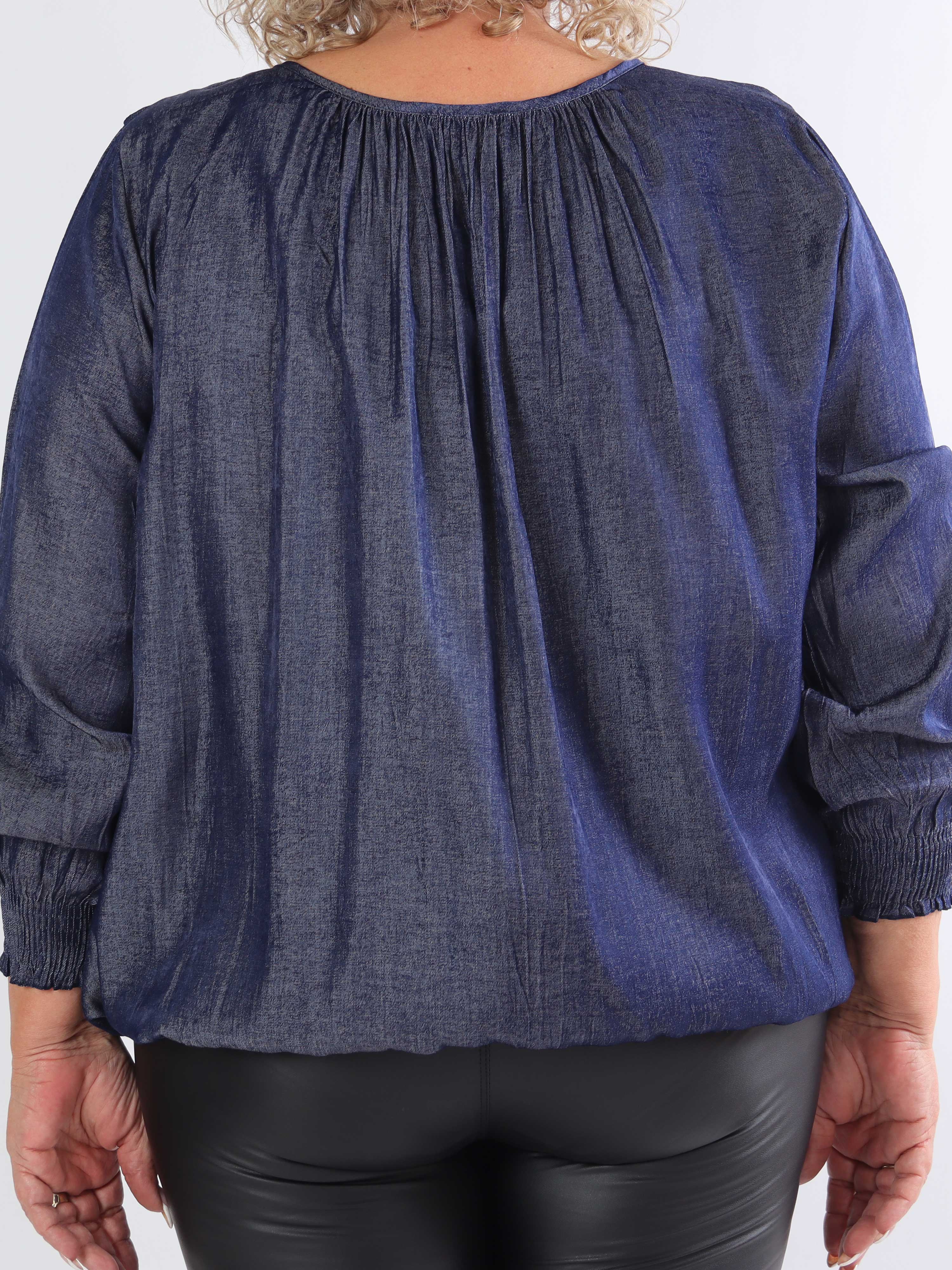 Miracle Denim Shirt L/S - Plus size bluse med elastikkant forneden