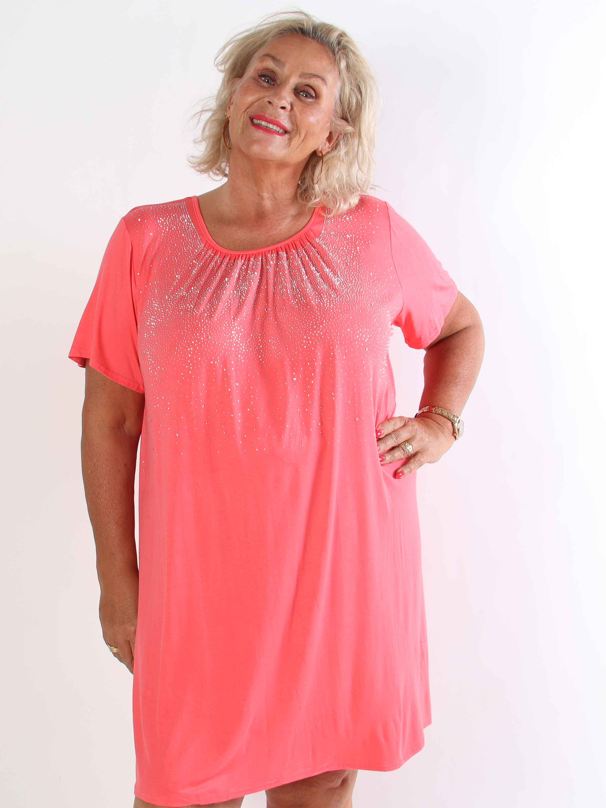 Miravi Sparkle - Løs plus size kjole i elastisk stof med similisten