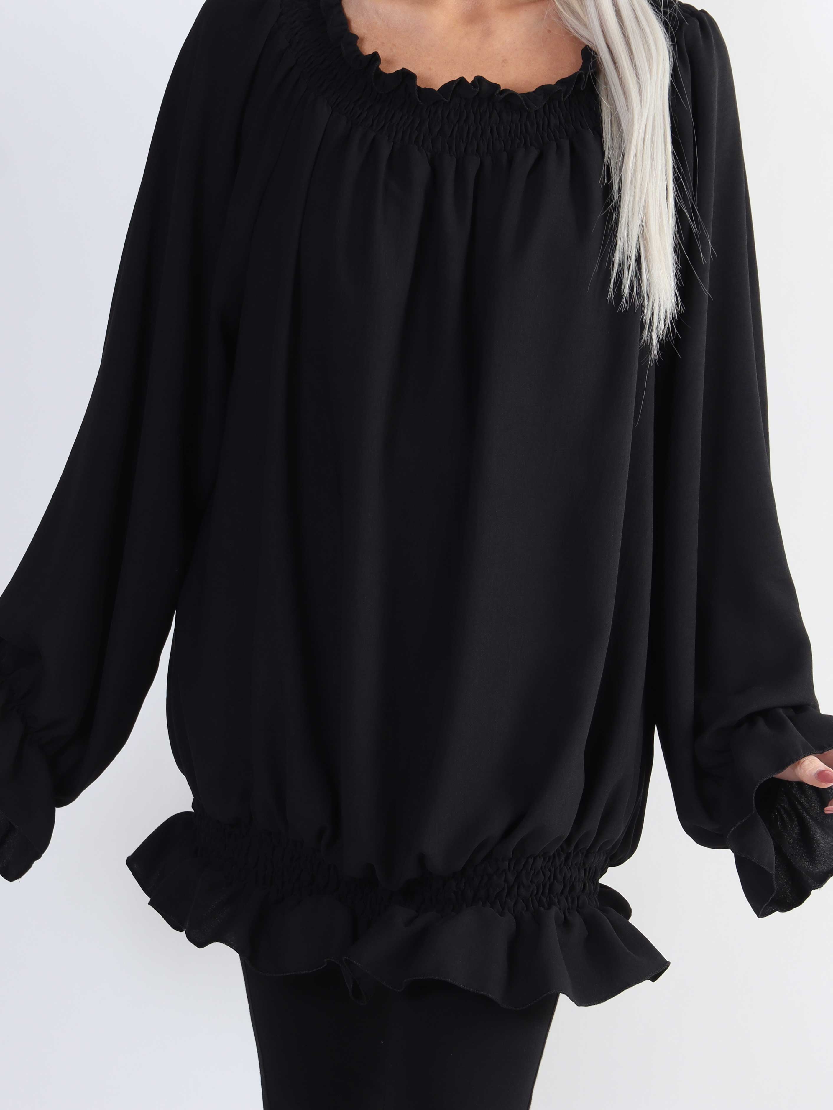 Monik - Ensfarvet plus size tunika med elastik- og flæsekanter