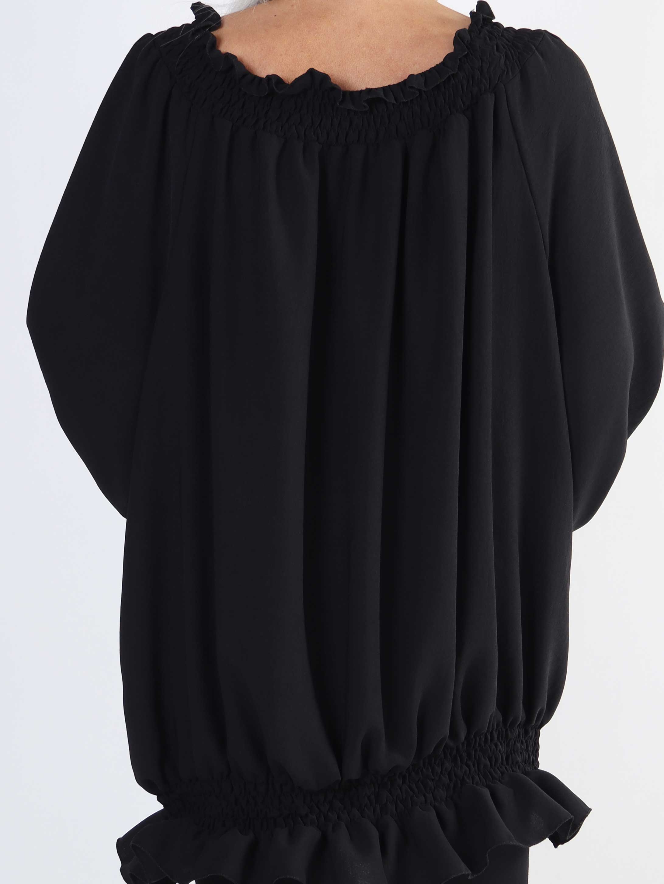 Monik - Ensfarvet plus size tunika med elastik- og flæsekanter