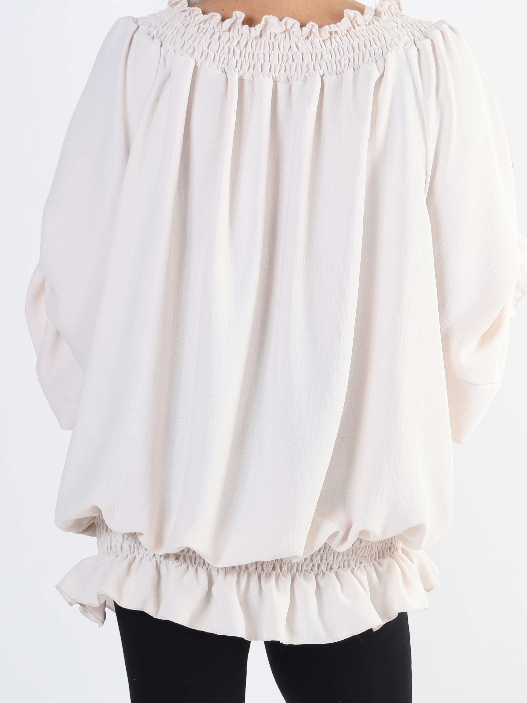 Monik - Ensfarvet plus size tunika med elastik- og flæsekanter