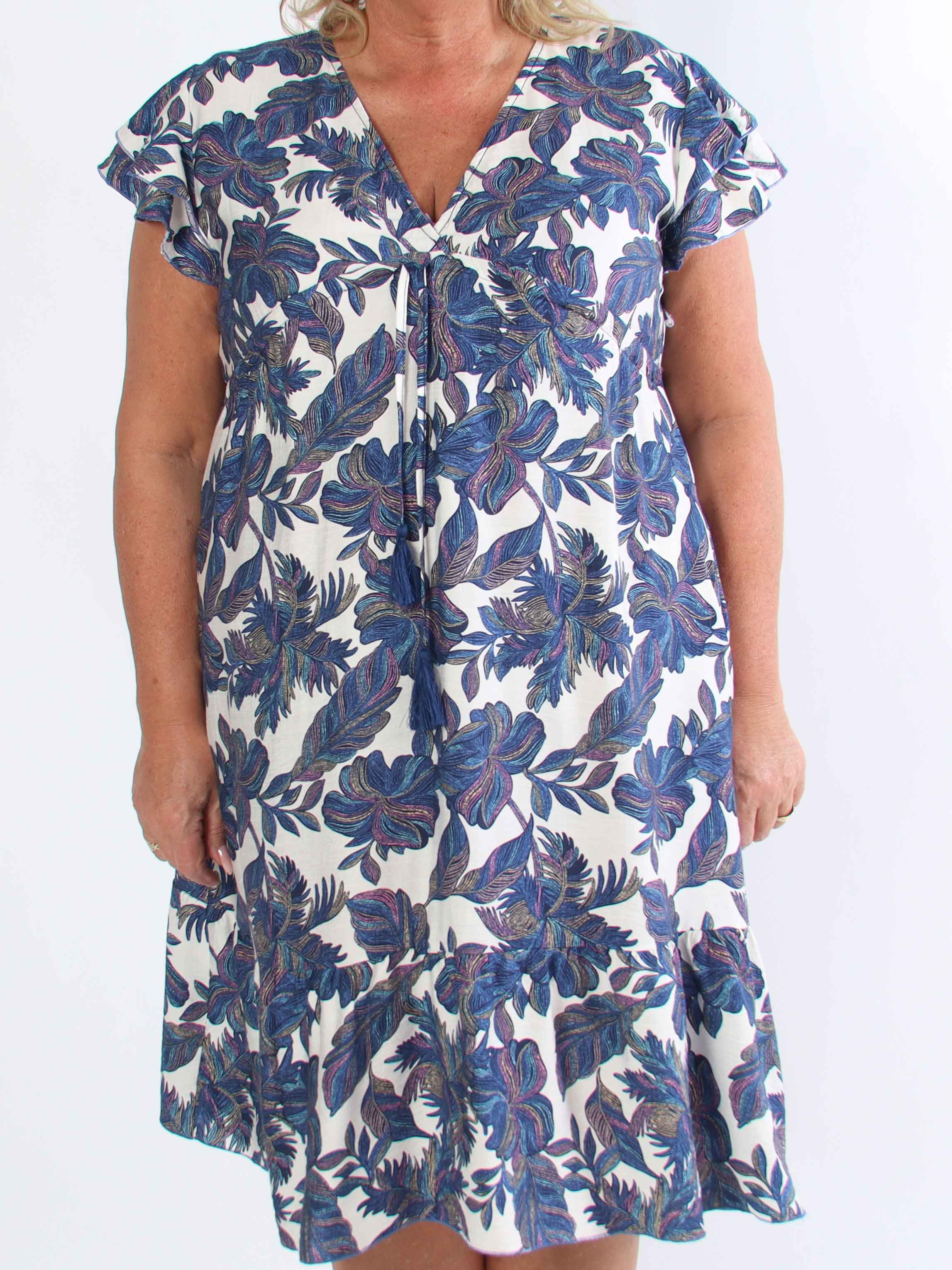 Nala - Plus size kjole i viskose med bindebånd under brystet