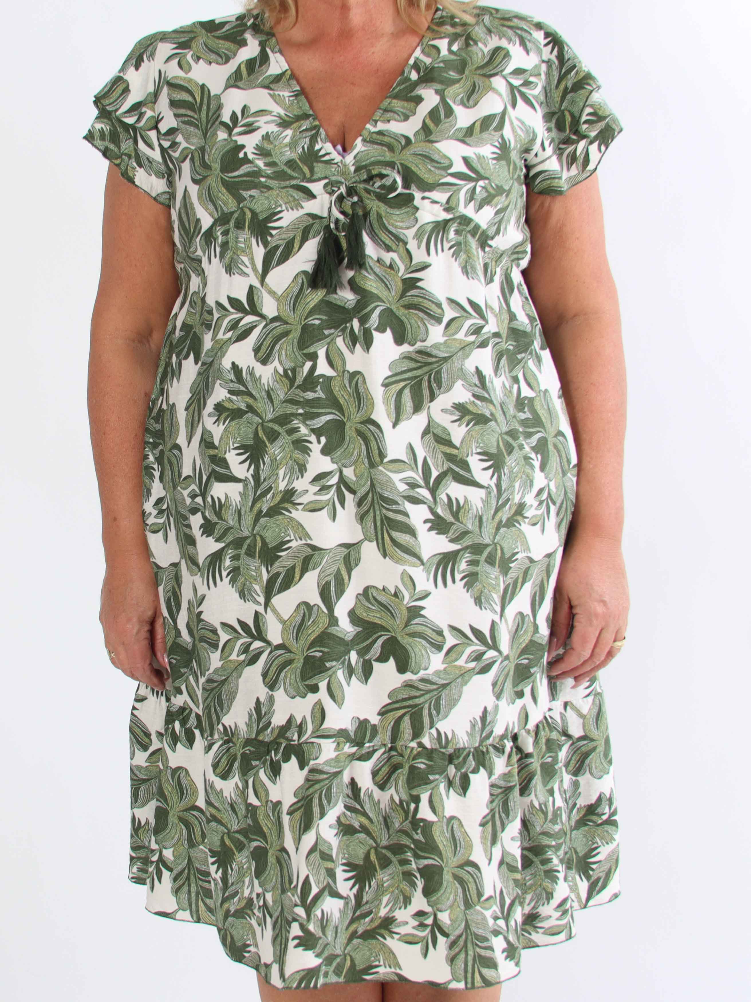 Nala - Plus size kjole i viskose med bindebånd under brystet