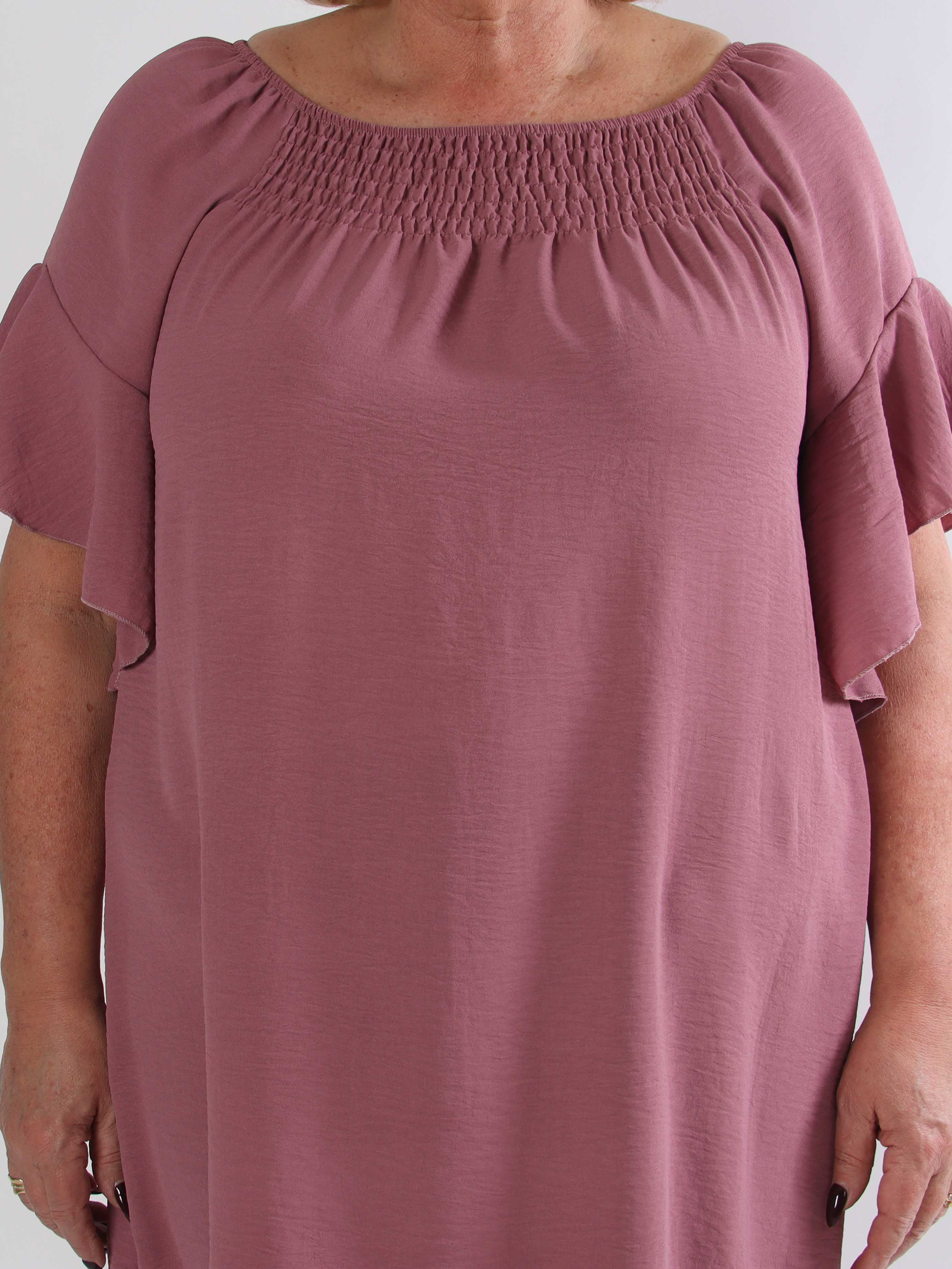 Octavia - Løs plus size tunikakjole med elastikkant i udskæringen