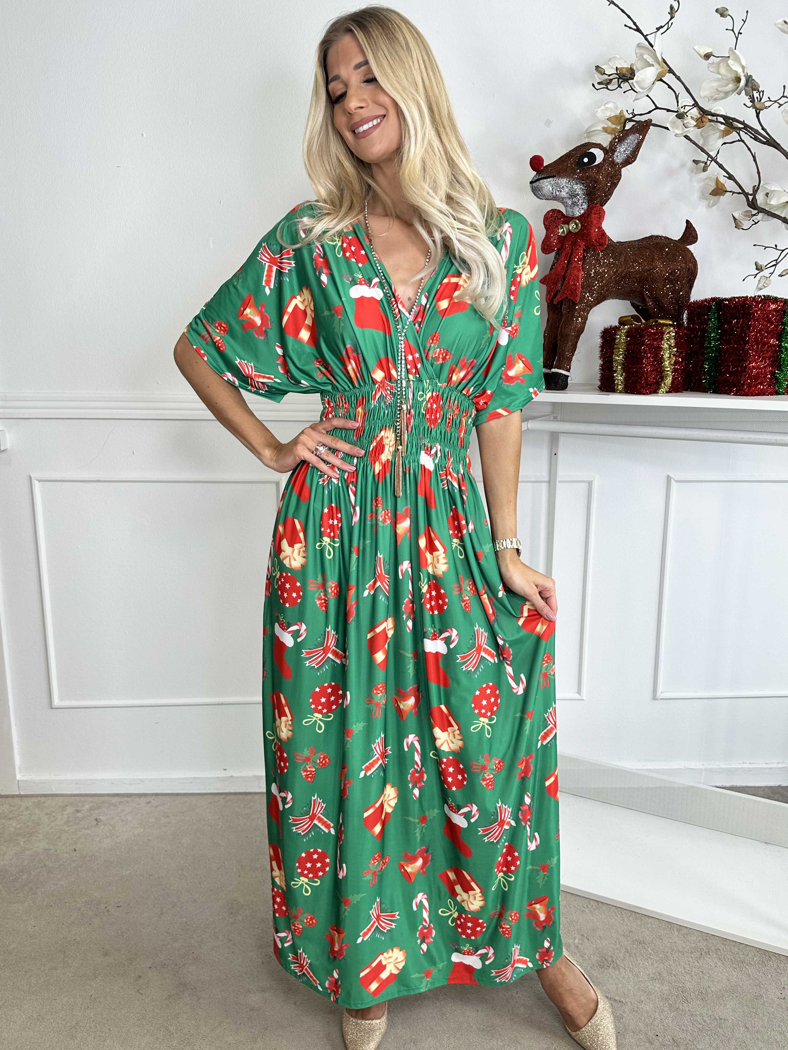 Pams Holiday - Lang elastisk kjole med julemotiver