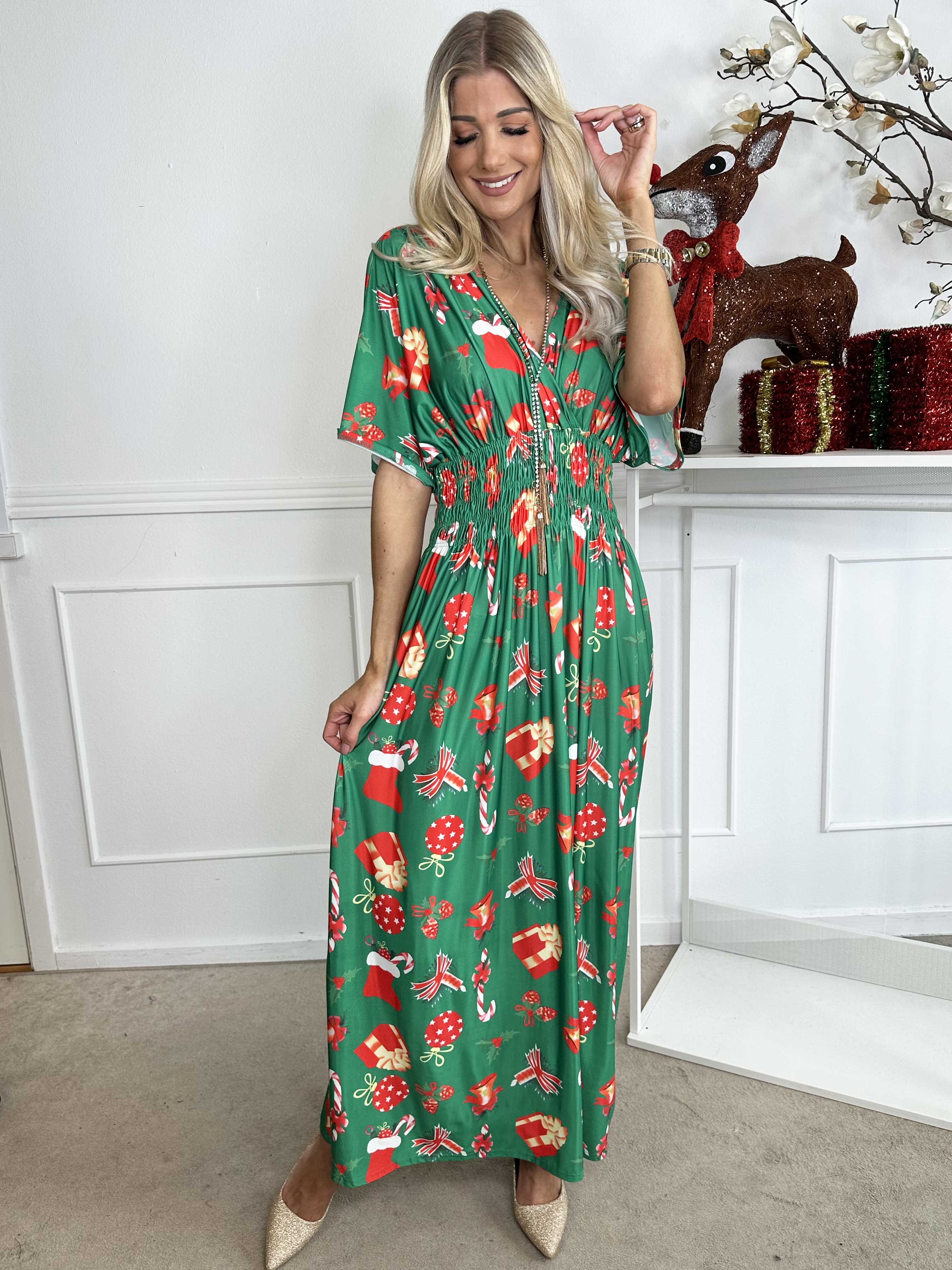 Pams Holiday - Lang elastisk kjole med julemotiver