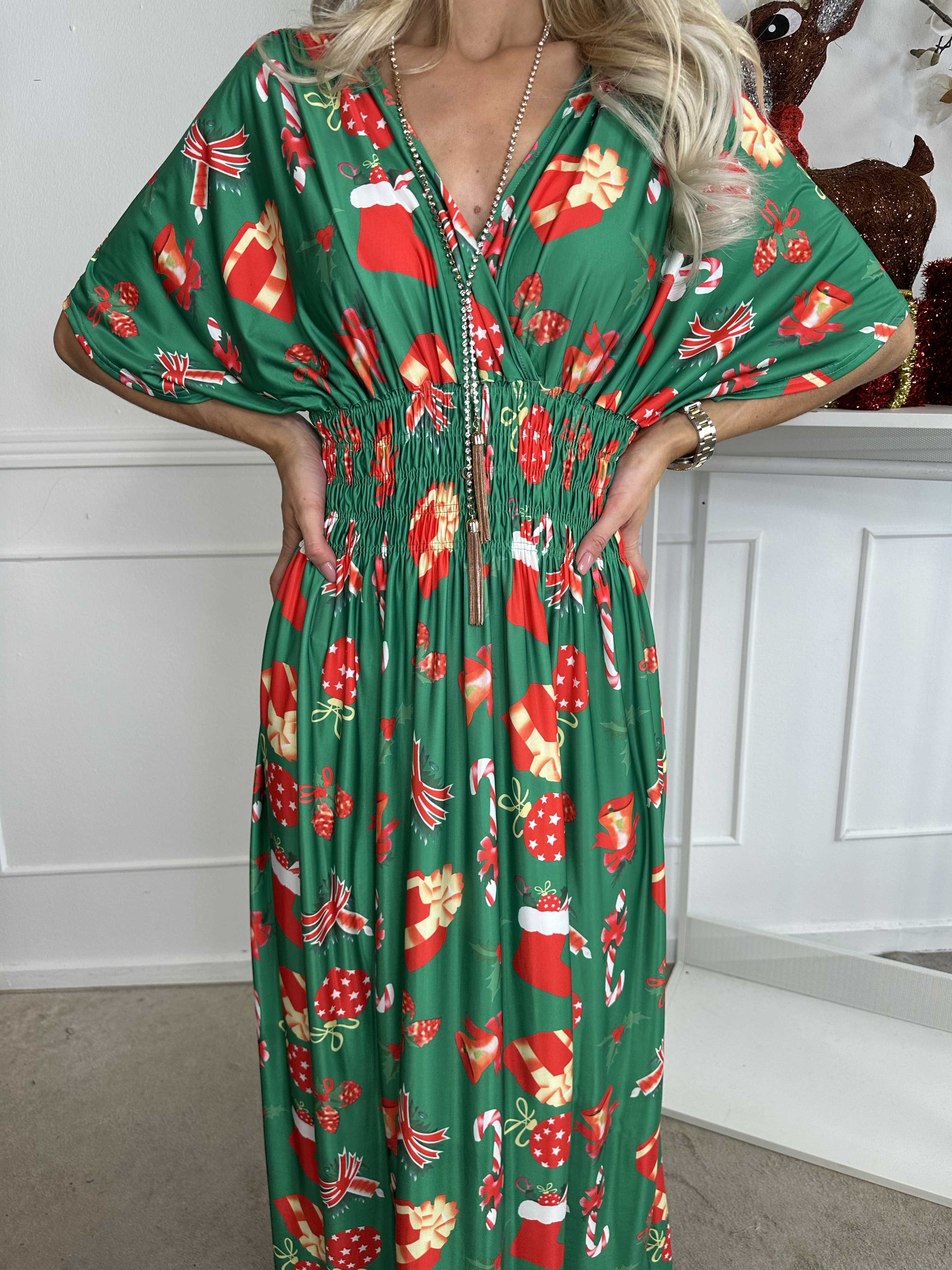 Pams Holiday - Lang elastisk kjole med julemotiver